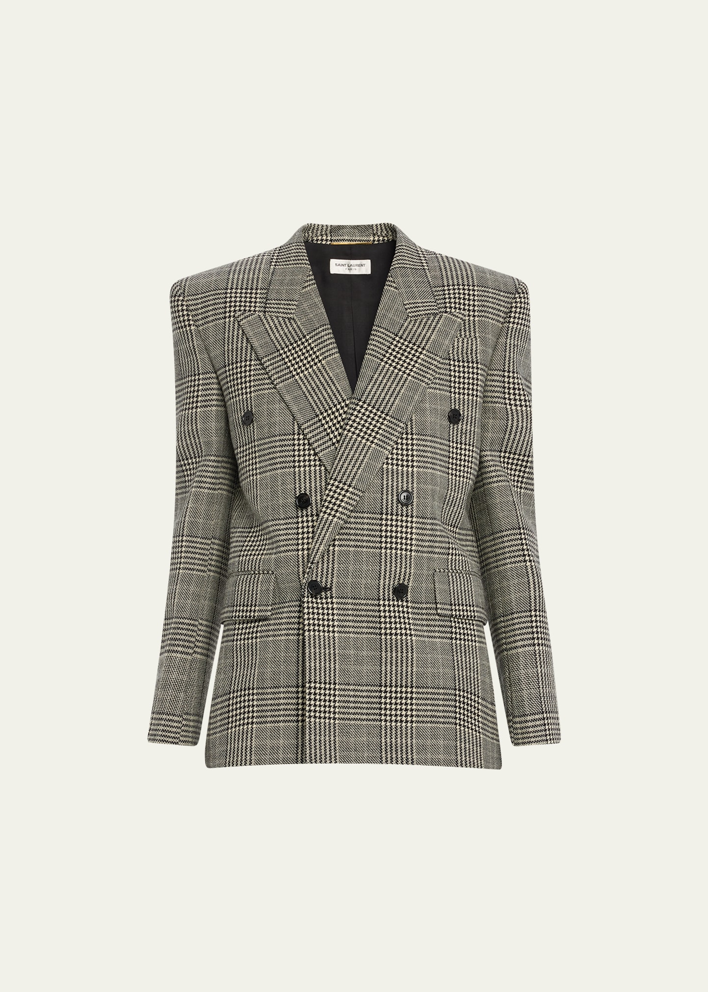 Shop Saint Laurent Prince Of Wales Oversized Blazer Jacket In Dark Grey