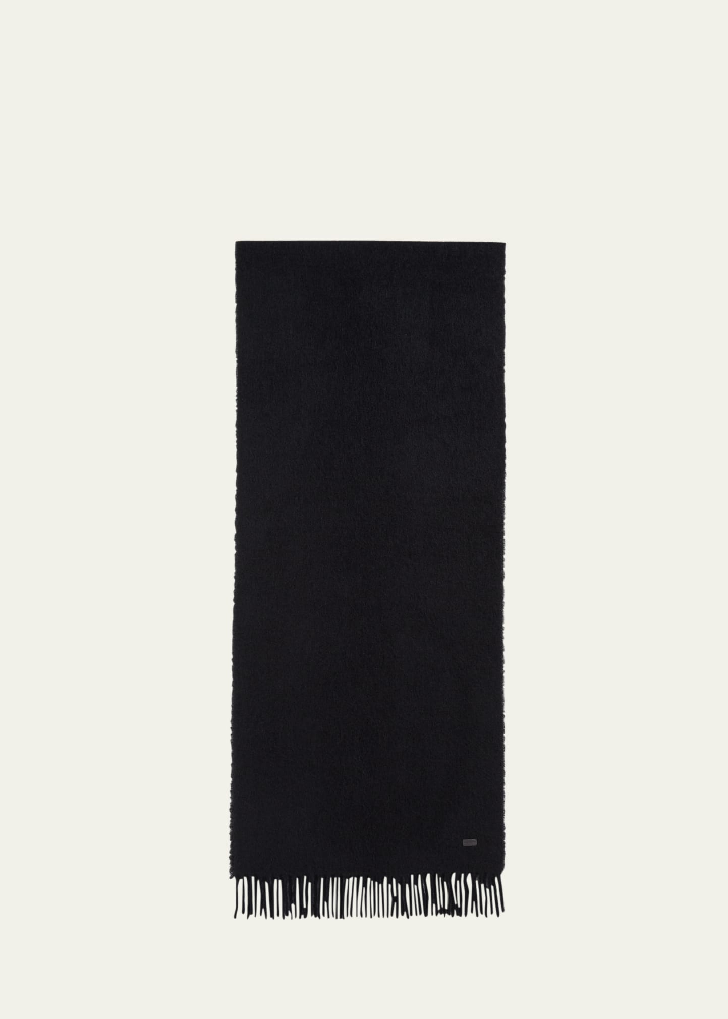 Saint Laurent Fringed Cashmere Rectangle Scarf With Soft Texture In Nero