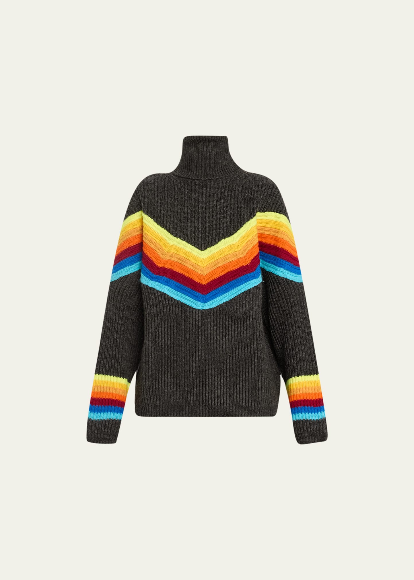 Oversized Rainbow Chevron Turtleneck Wool Sweater