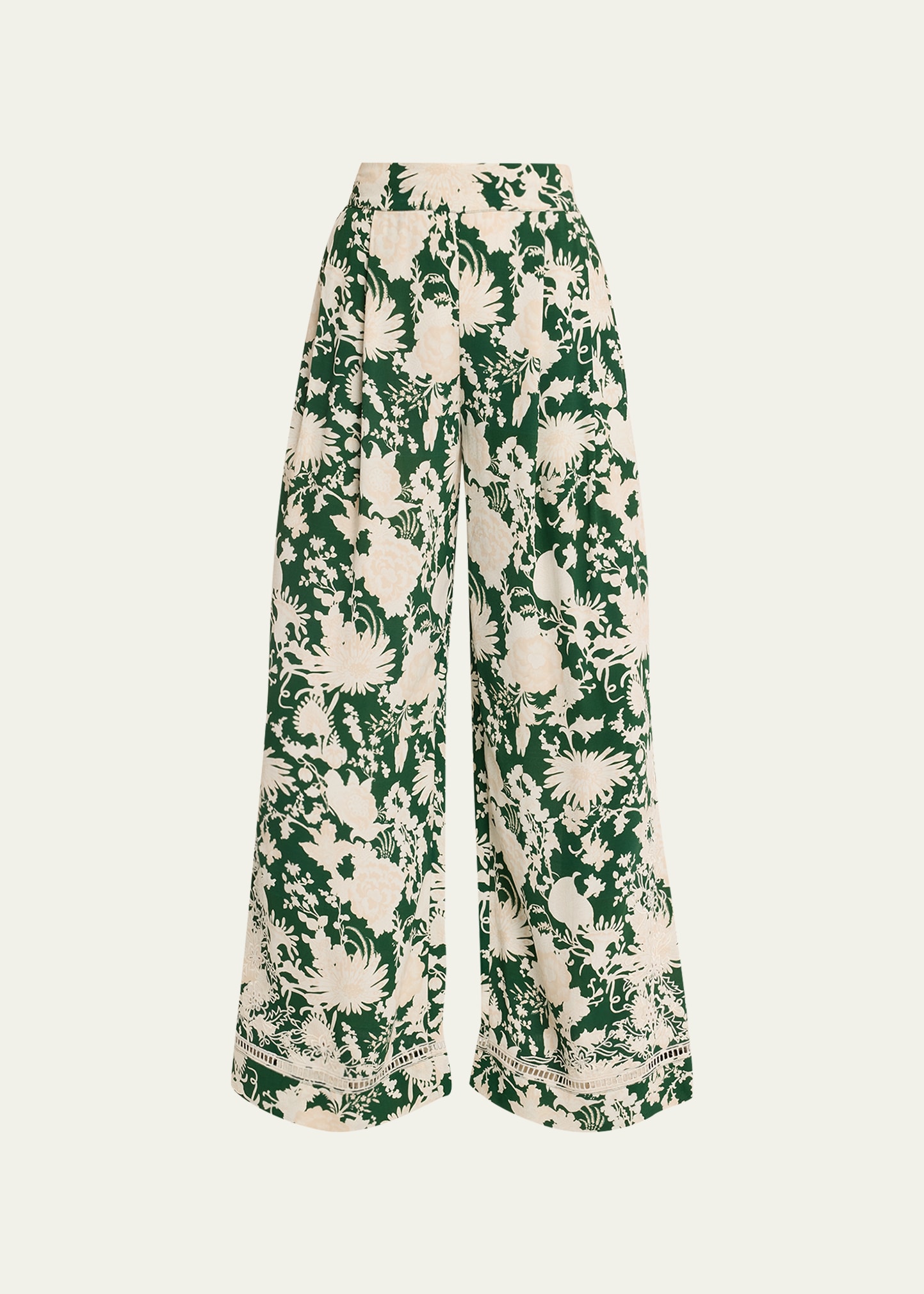 Charlotte Floral-Print Pleated Wide-Leg Pants