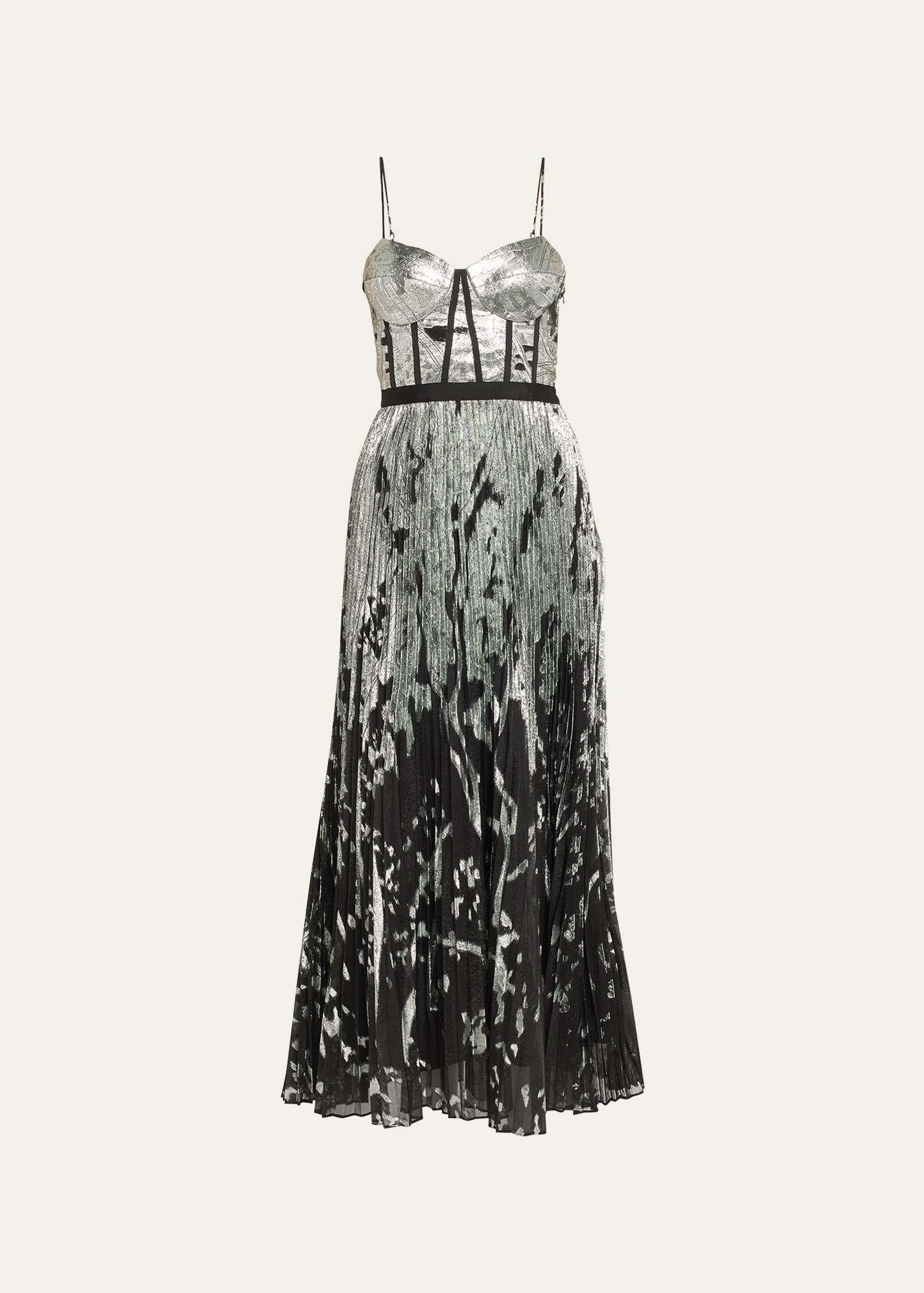 Simkhai Brielle Sleeveless Metallic Bustier Gown In Black