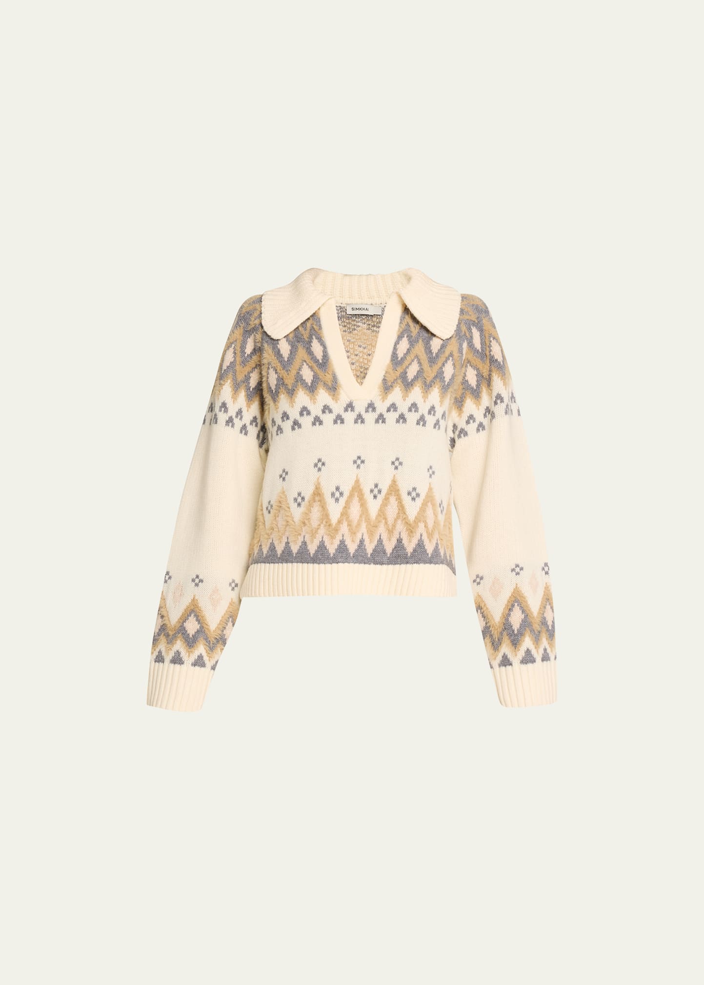 Shop Simkhai Clarance Wool And Cashmere Fair Isle Sweater In Ivory Multi