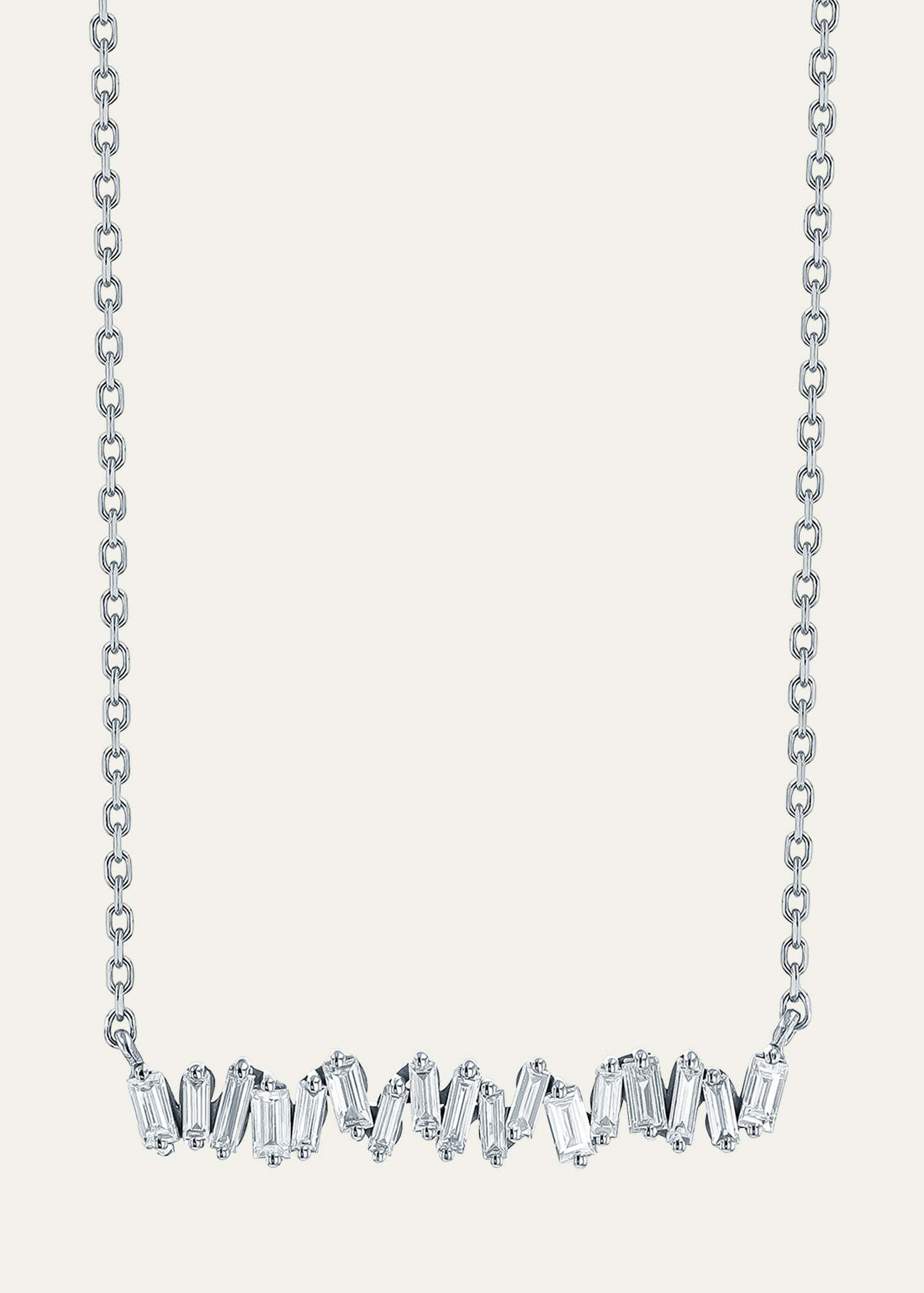 18k White Gold Baguette Diamond Bar Necklace
