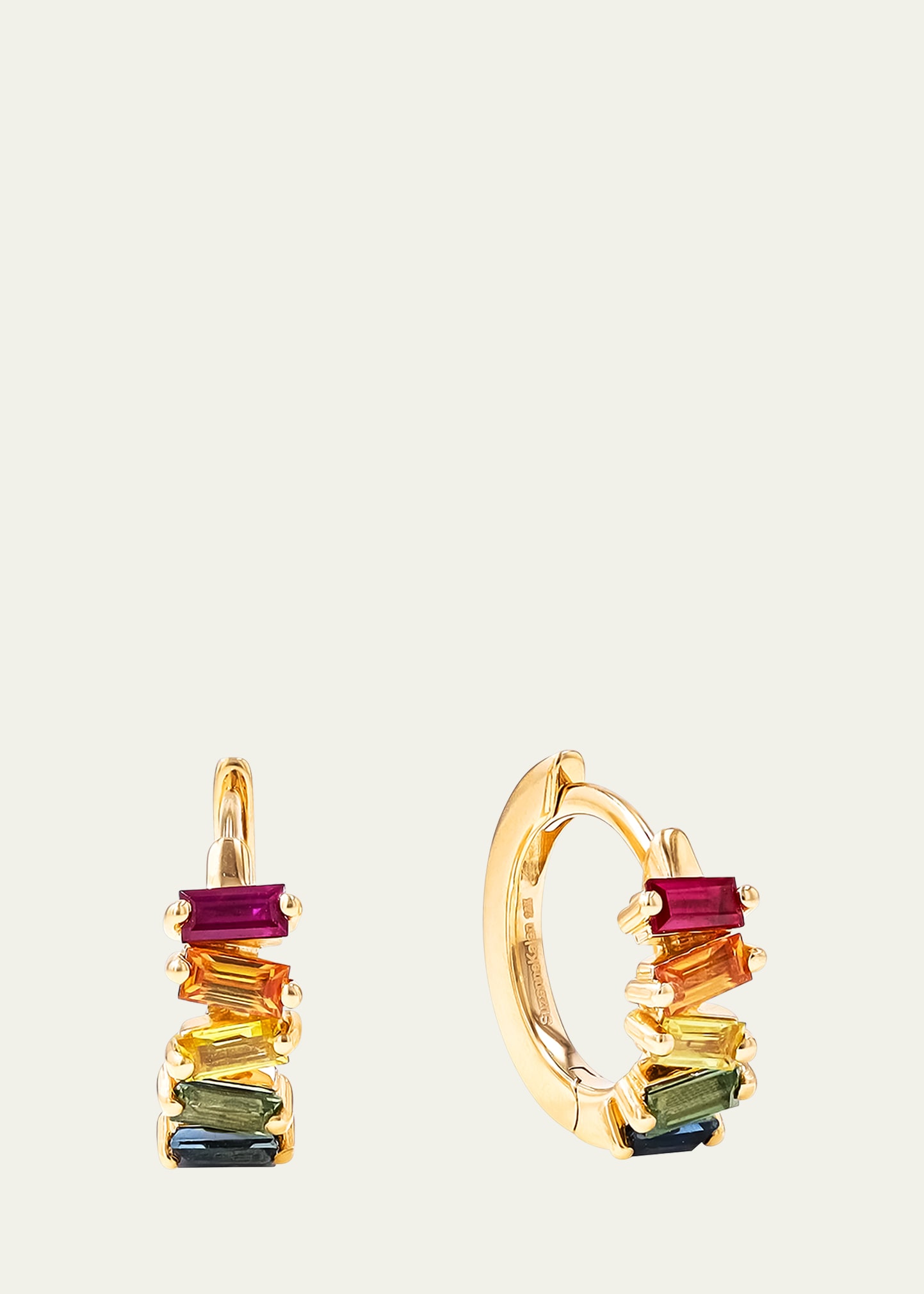 18k Yellow Gold Rainbow Sapphire Huggie Earrings