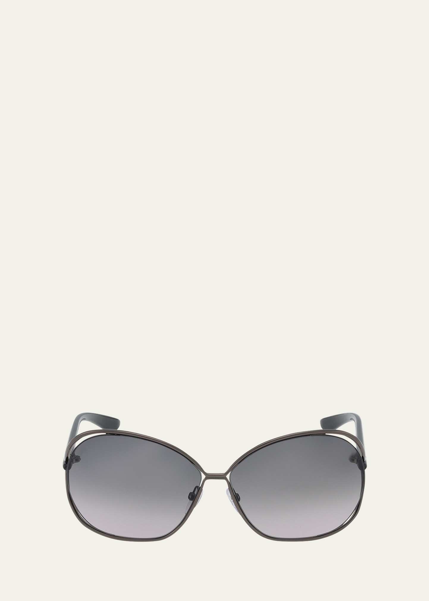 Tom Ford Carla 66mm Oversized Round Metal Sunglasses In Shiny Dark Gunmet