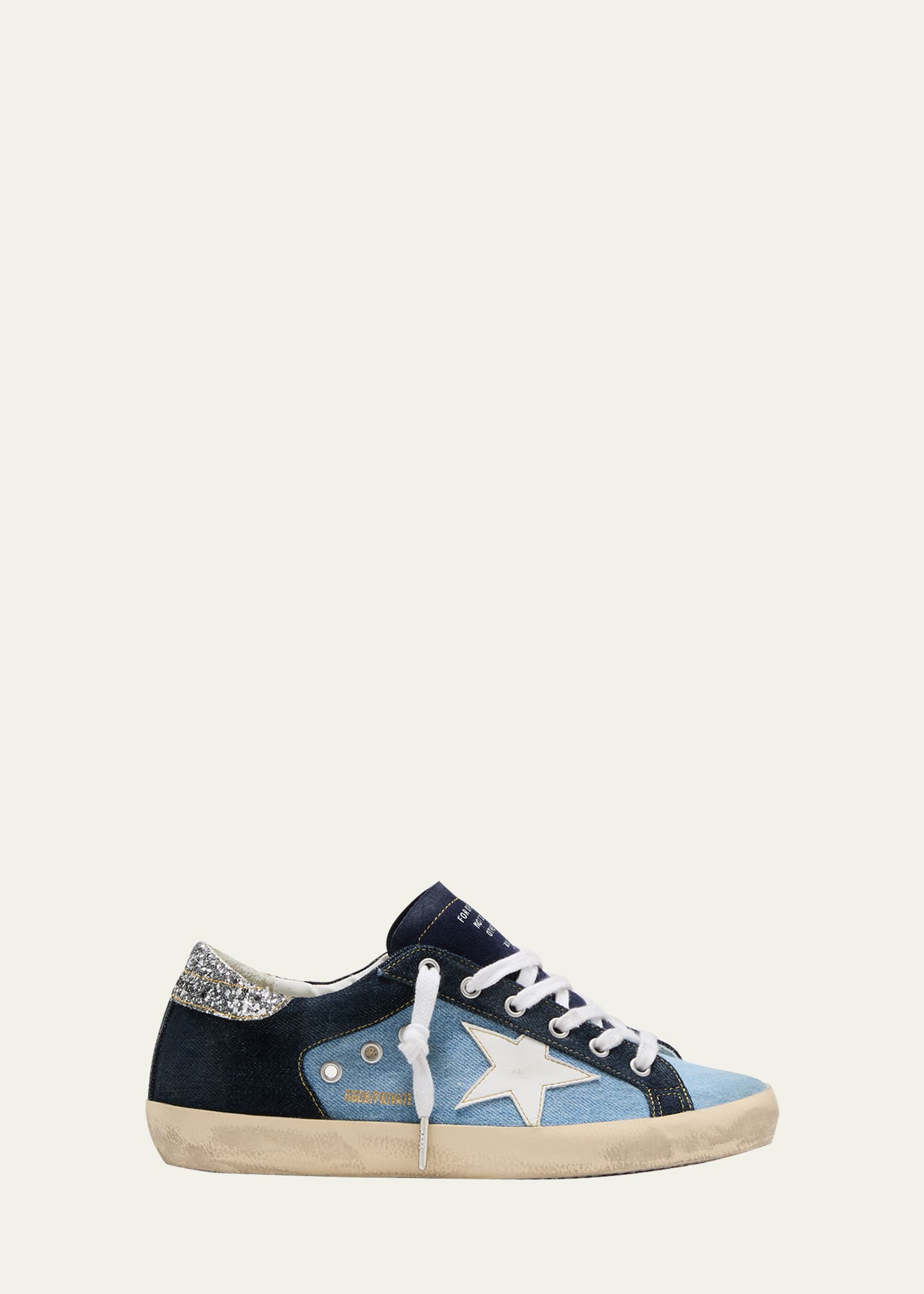 Shop Golden Goose Superstar Denim Glitter Low-top Sneakers In Denim White Silve