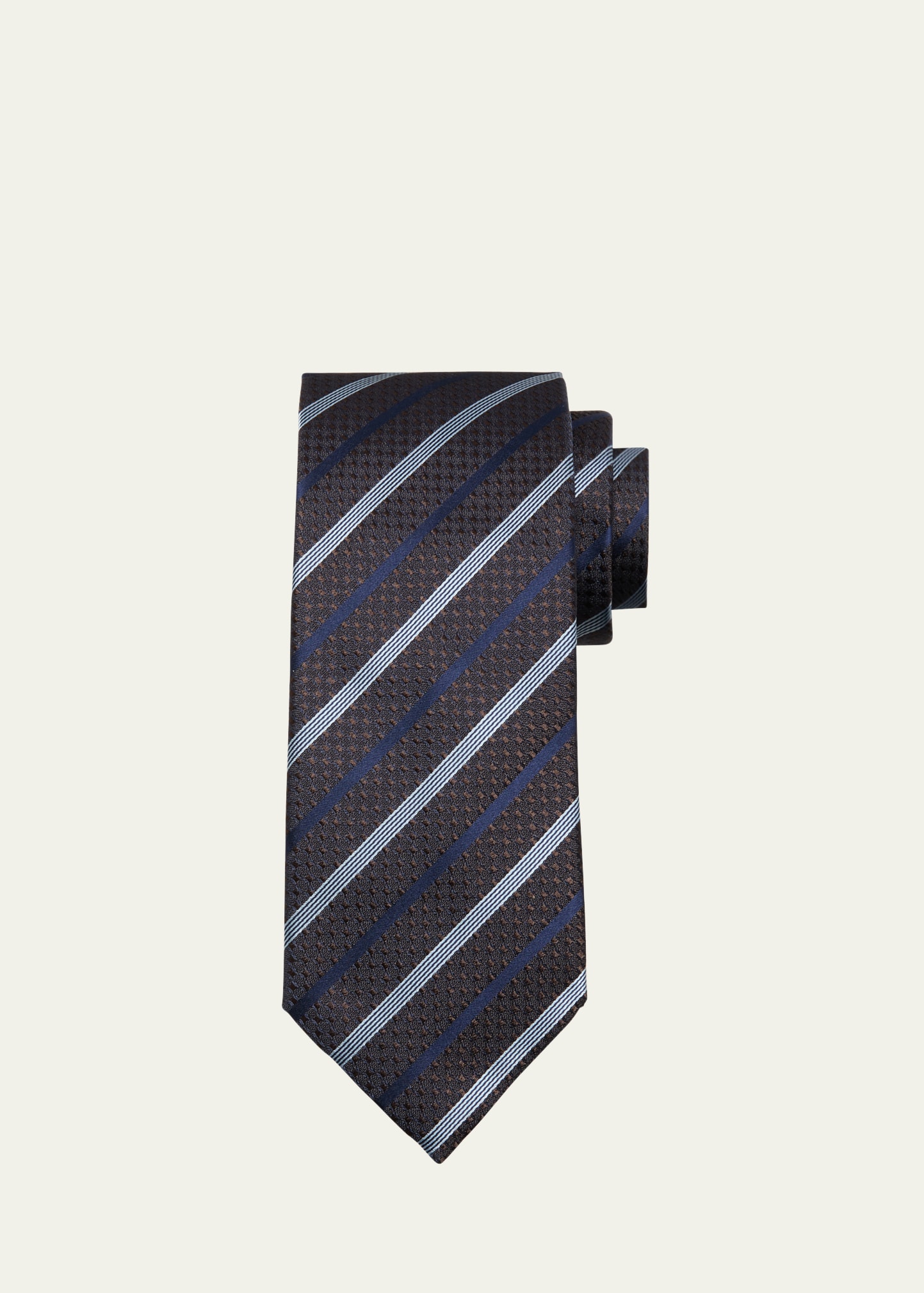 Brioni Men's Stripe Jacquard Silk Tie In Brown Blue