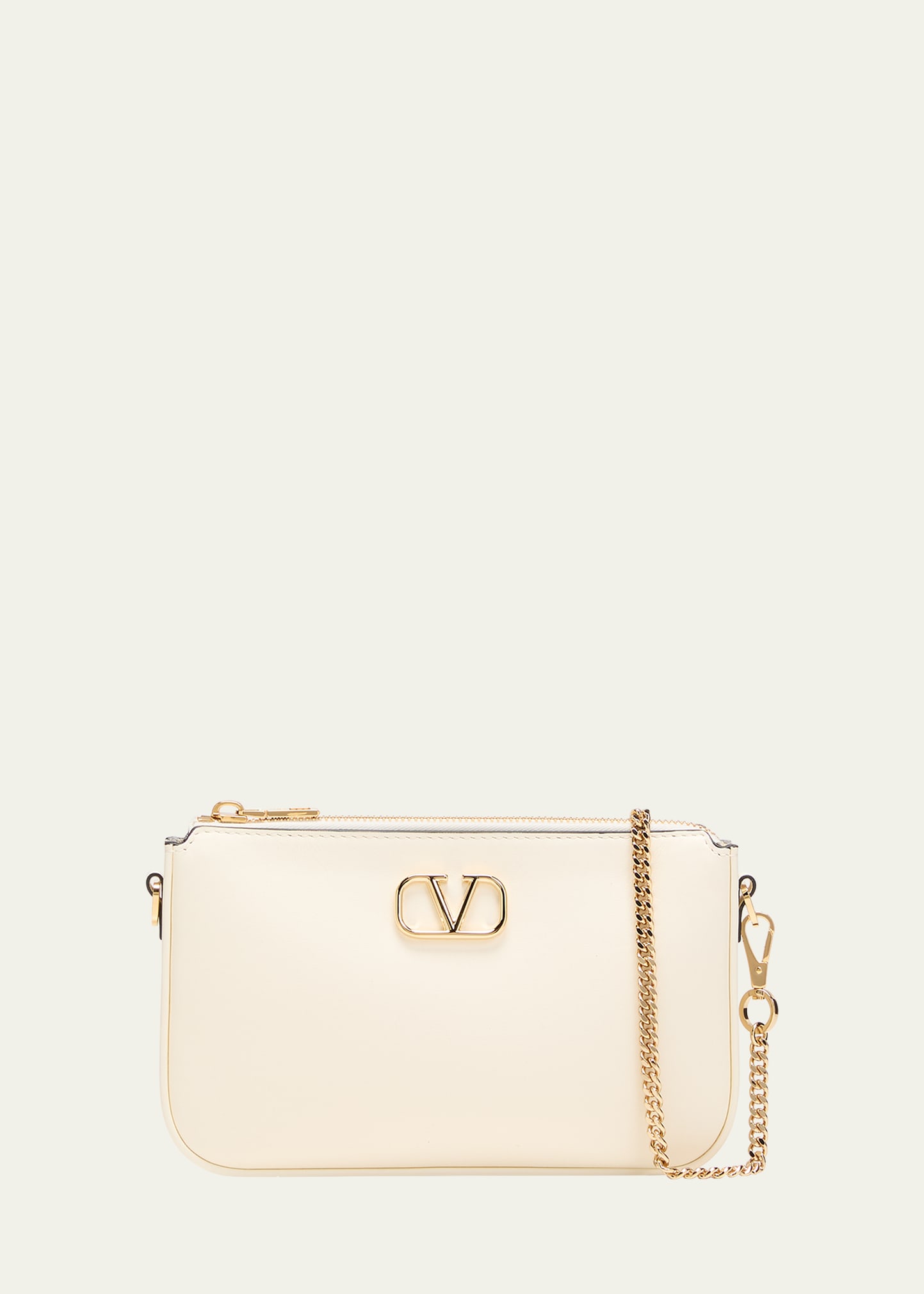 Shop Valentino Vlogo Signature Calfskin Pouch Bag In 098 Ivory