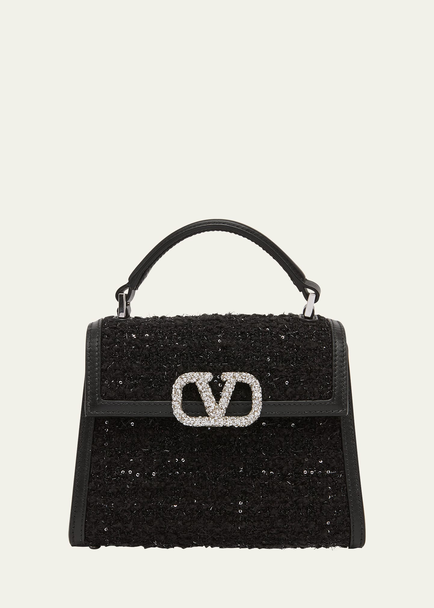 Valentino Garavani Vsling Mini Sequin Boucle Top-handle Bag In Edm Nero Crystal