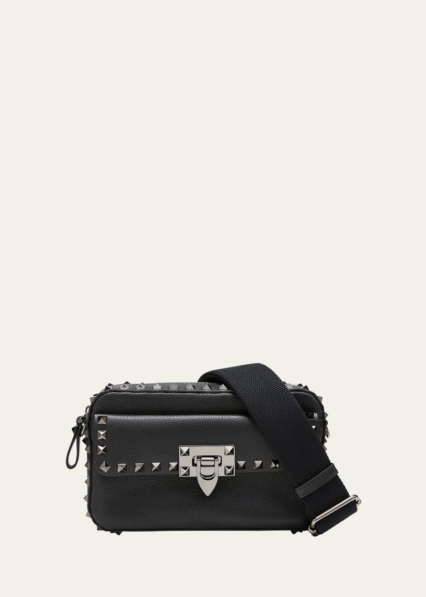 Shop Valentino Rockstud Small Leather Crossbody Bag In 0no Nero