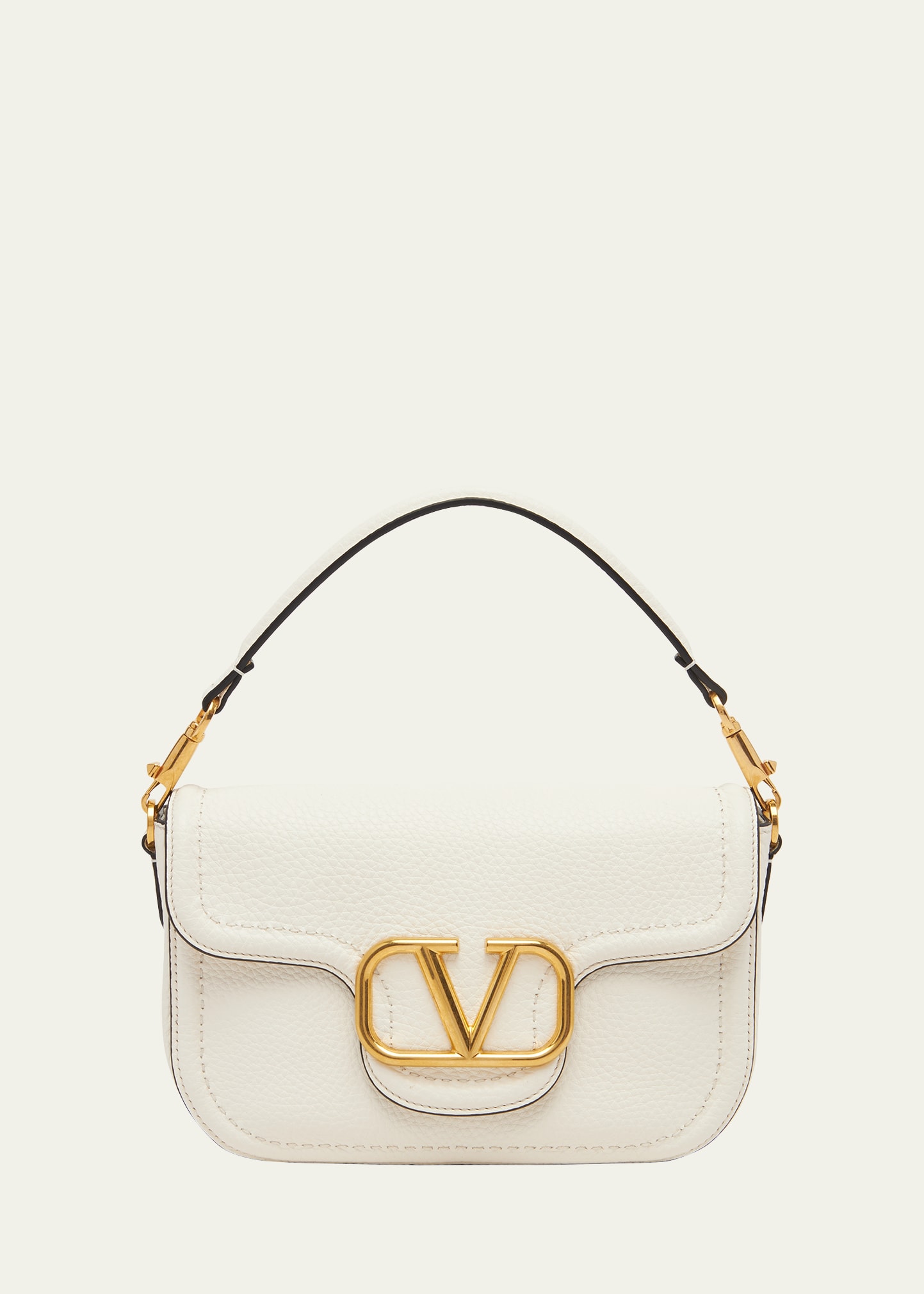 Shop Valentino Loco Vlogo Flap Leather Shoulder Bag In Ivory