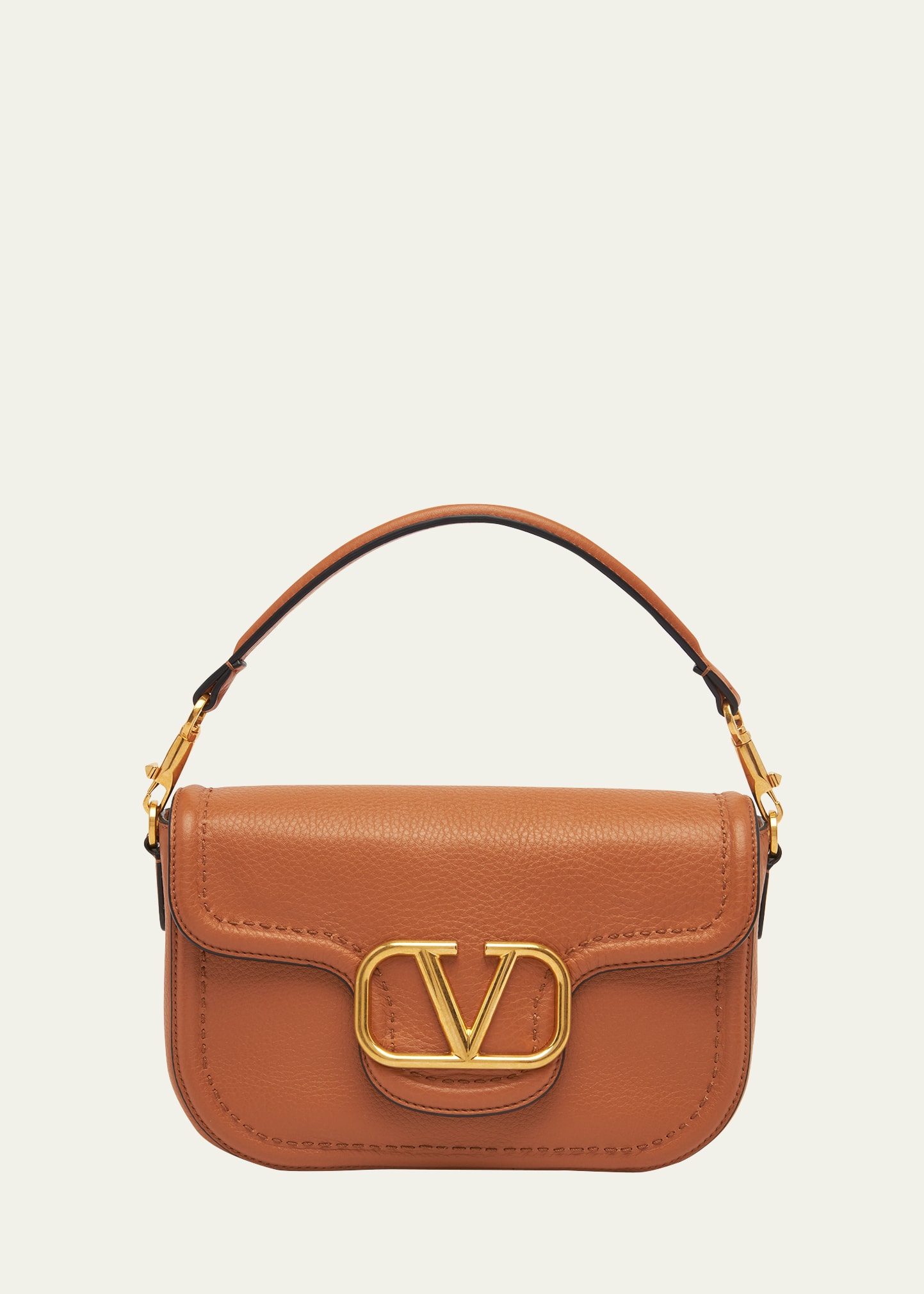 Valentino Garavani Loco Vlogo Flap Leather Shoulder Bag In Kel Almond Beige