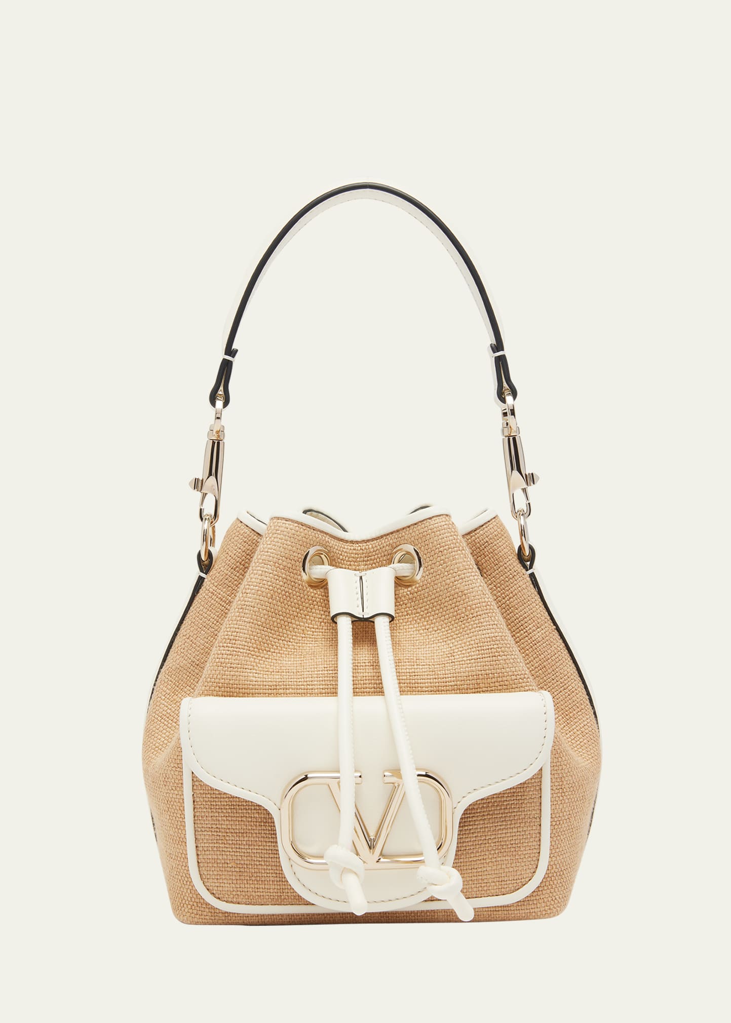 Shop Valentino Loco Small Drawstring Bucket Bag In Golden Beige Ivor