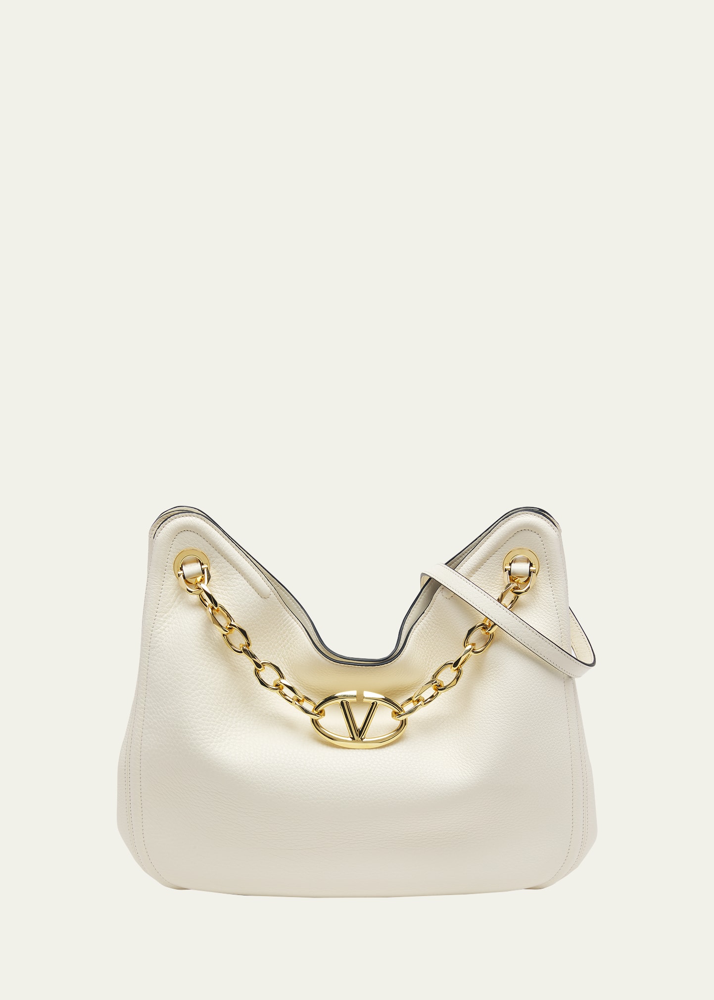 Shop Valentino Vlogo Moon Leather Tote Bag In Ivory