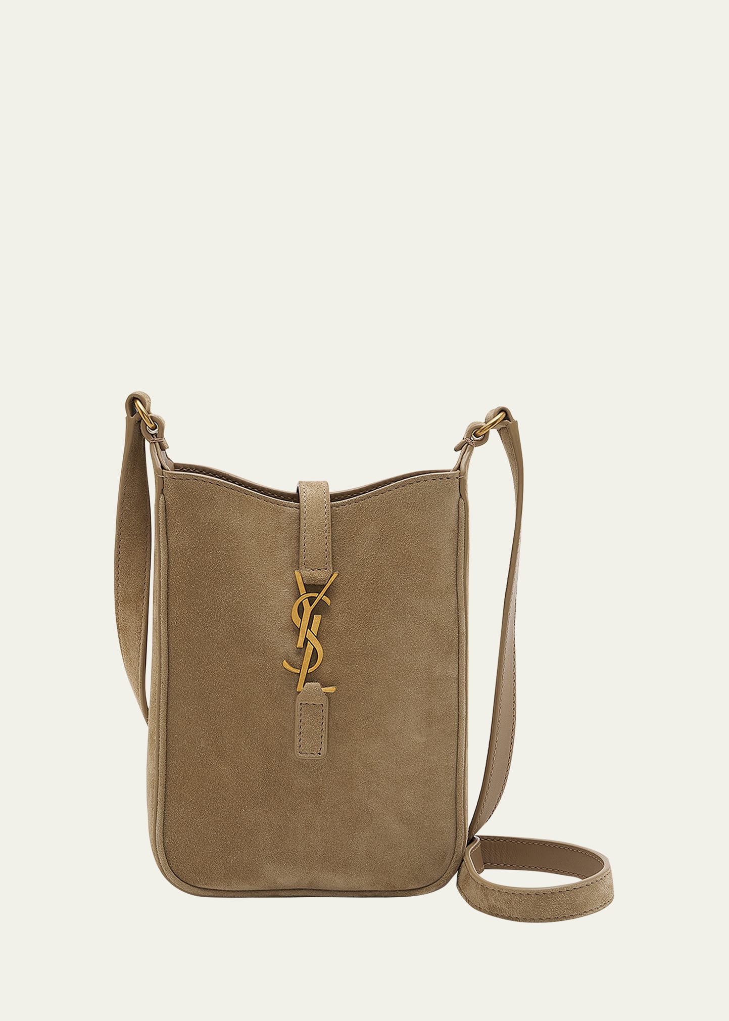 Saint Laurent Le 5 A 7 Mini Ysl Vertical Bucket Bag In Suede In Matt Gold