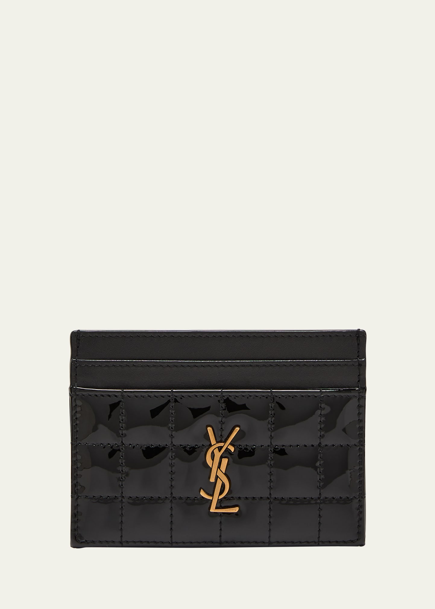Shop Saint Laurent Cassandre Ysl Card Case In Quilted Patent Leather In Noir