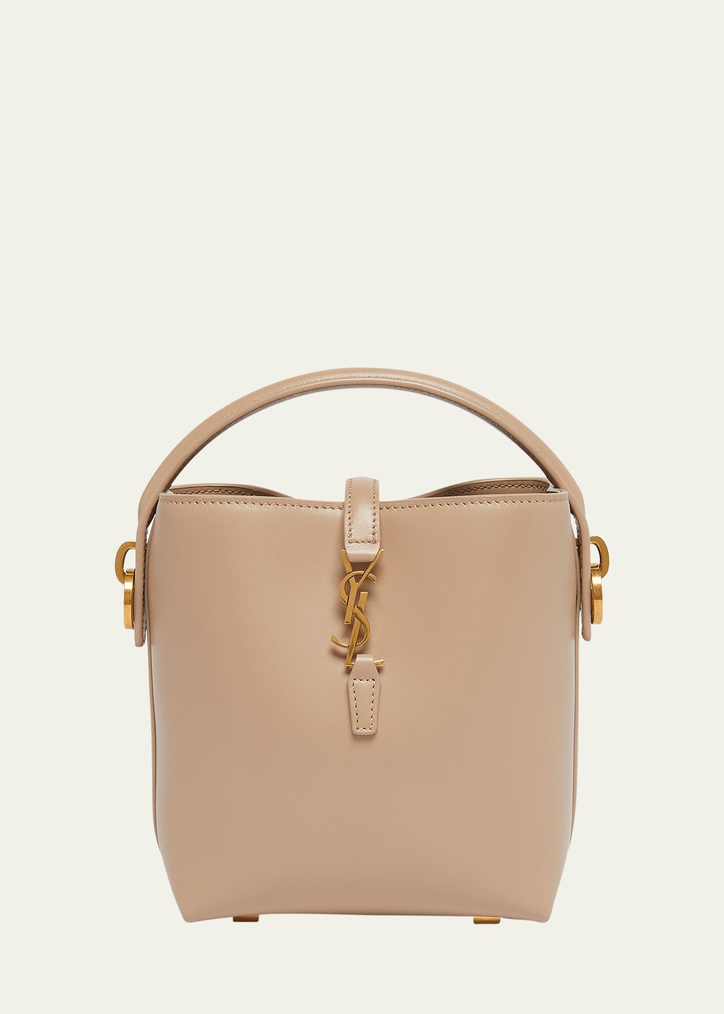 Shop Saint Laurent Le 37 Mini Ysl Bucket Bag In Smooth Leather In Dark Beige
