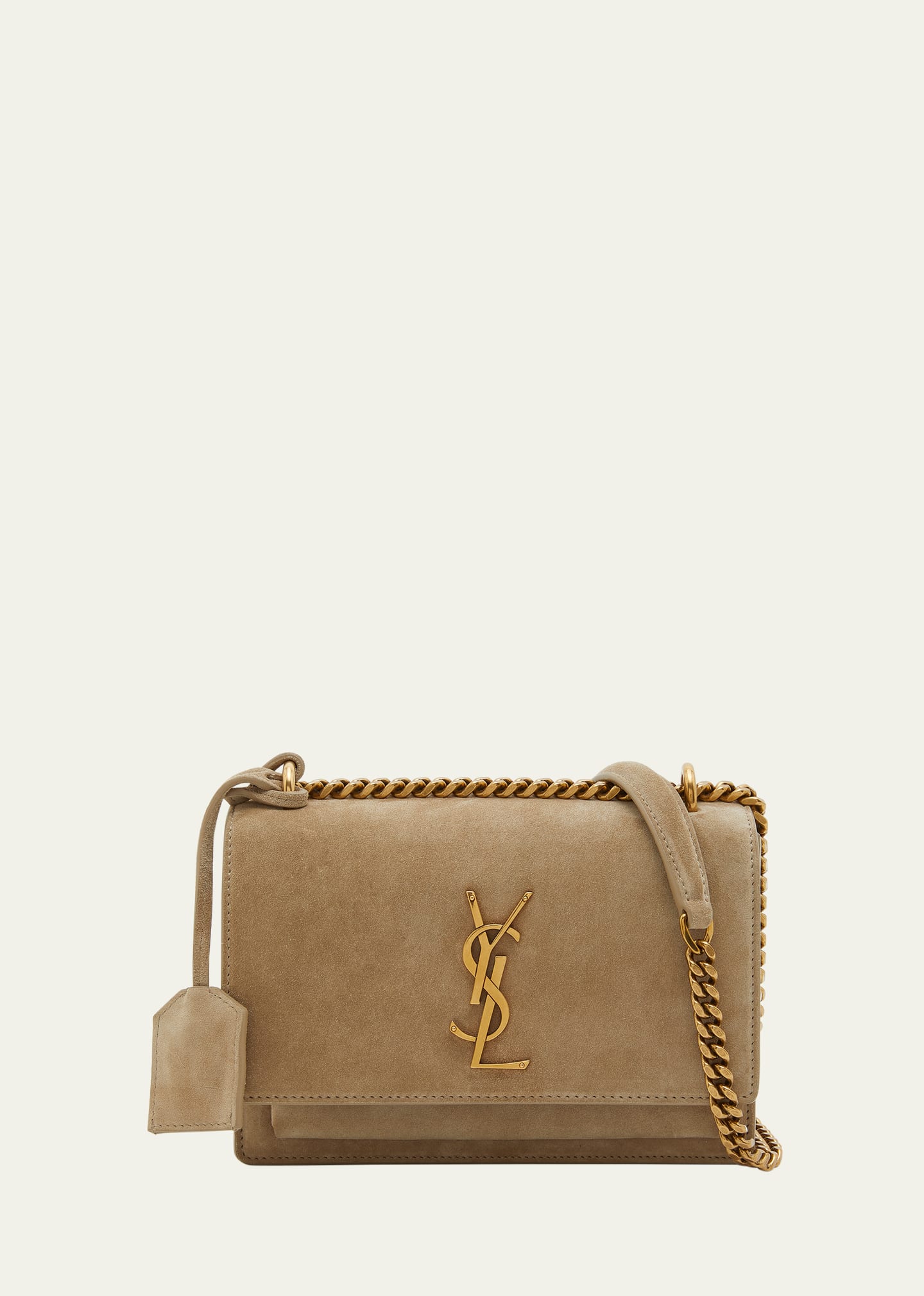 Saint Laurent Sunset Small Suede Chain Shoulder Bag In Matt Gold