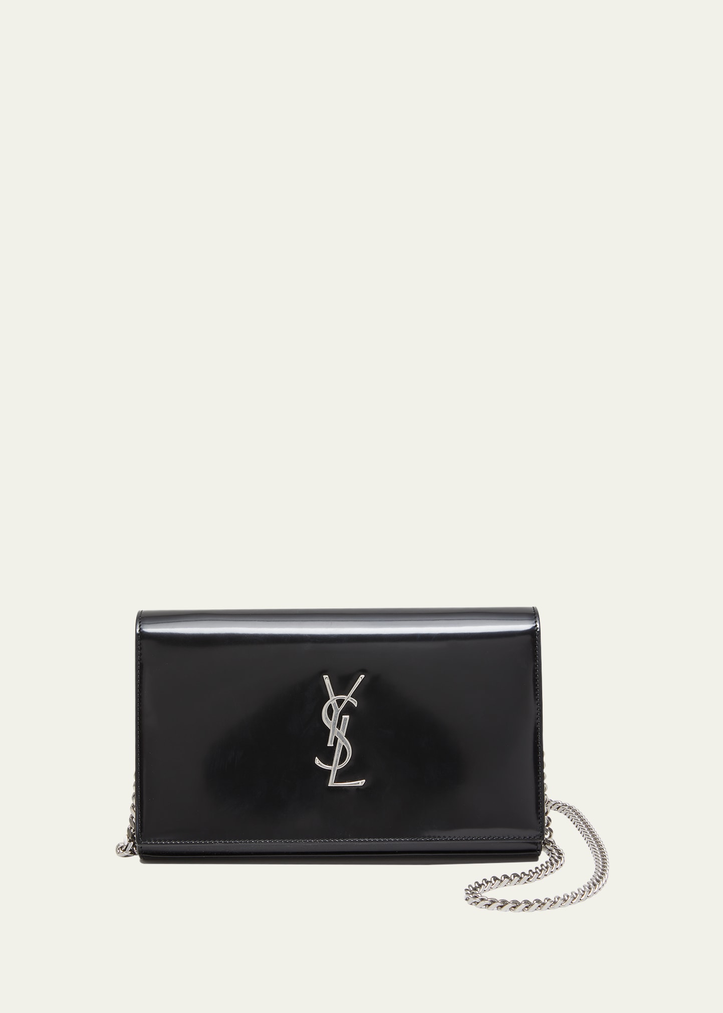 Shop Saint Laurent Cassandre Ysl Wallet On Chain In Patent Leather In Noir