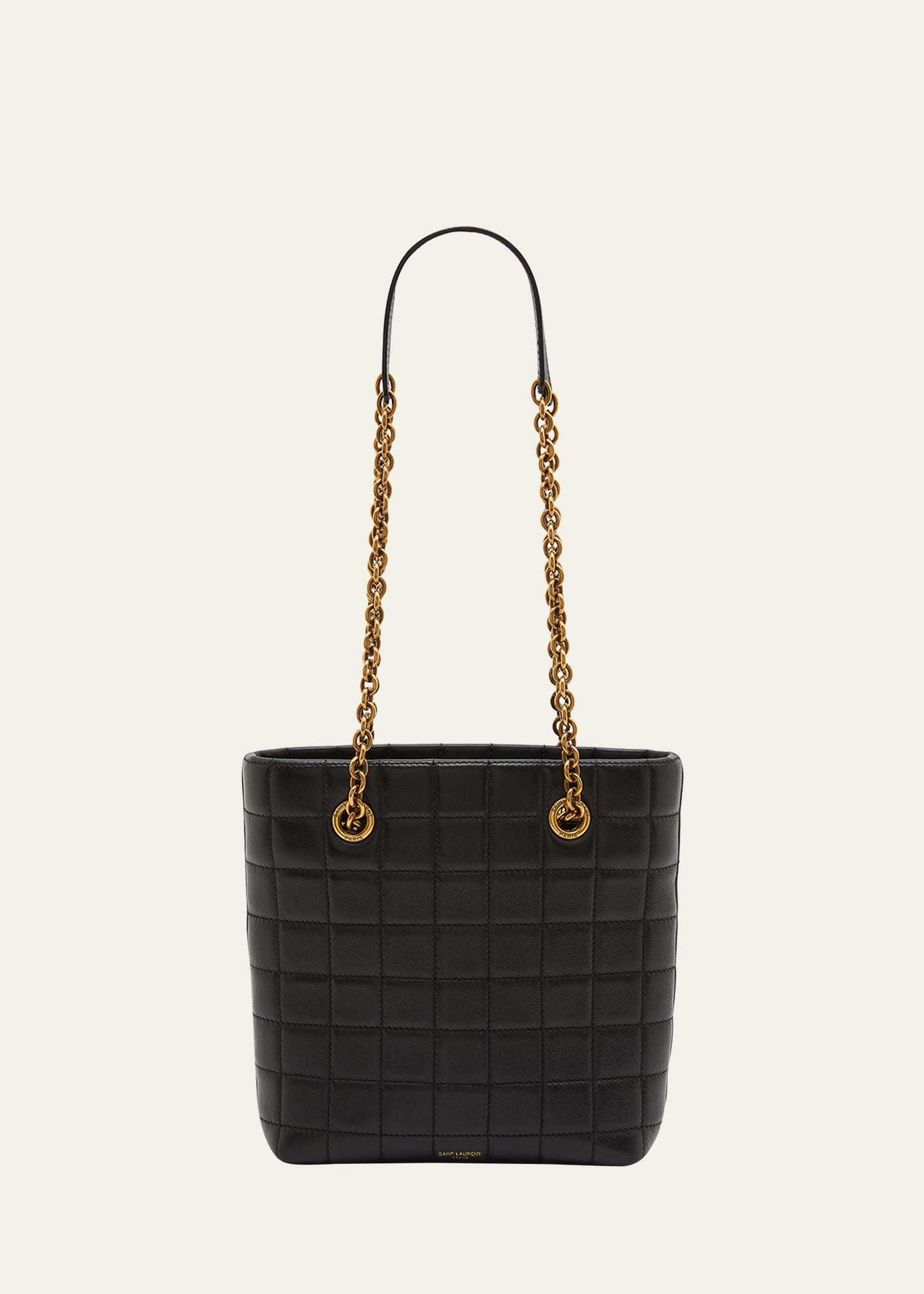 Shop Saint Laurent Mini North-south Tote Bag In Quilted Smooth Leather In Noir