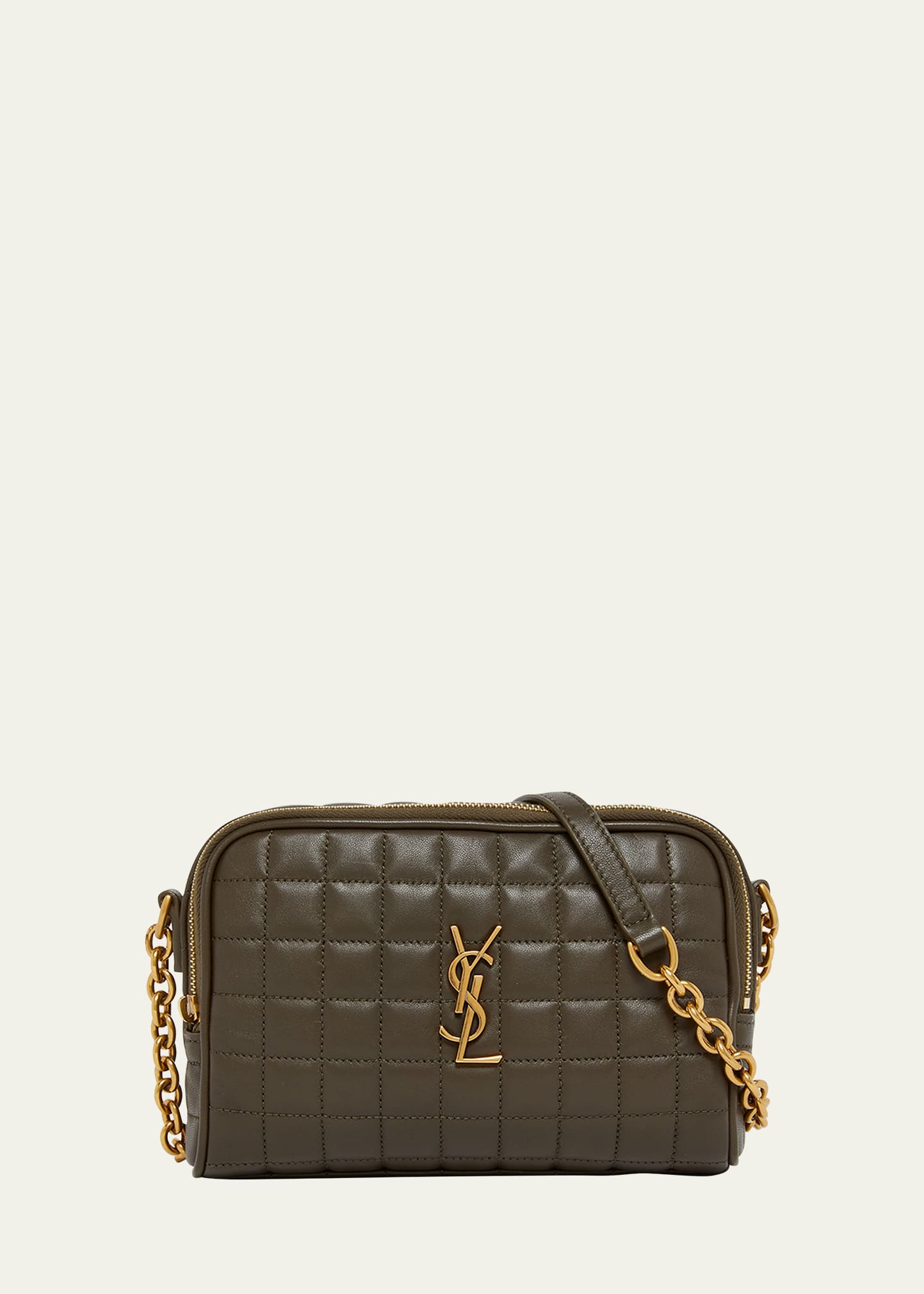 Shop Saint Laurent Cassandre Mini Ysl Camera Bag In Quilted Smooth Leather In Light Musk