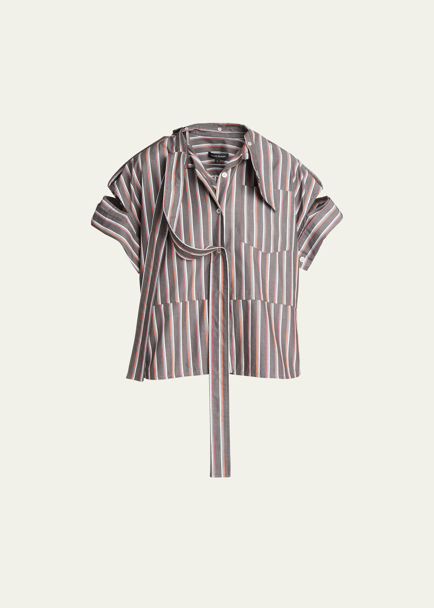 Meryll Rogge Stripe Deconstructed Short-sleeve Shirt In Cotton Poplin Bro