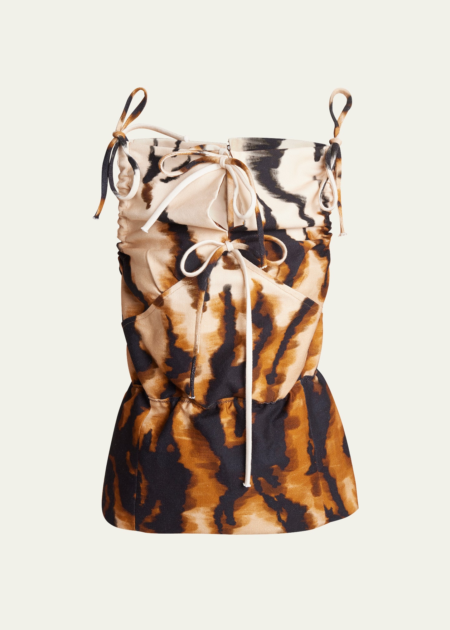Meryll Rogge Printed Backless Cutoff Dress Top With Ties In Tiger Cotton Brow