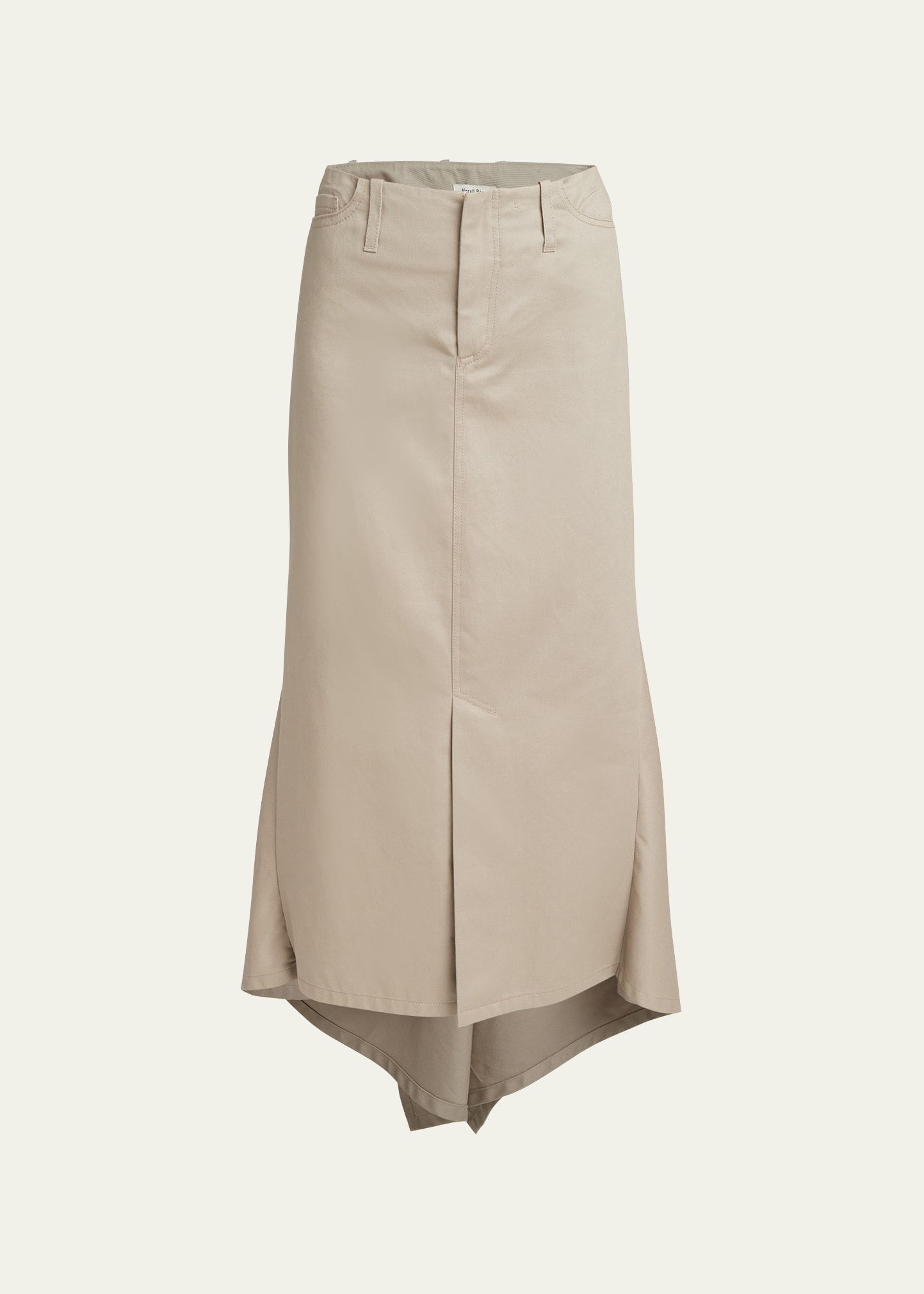 Meryll Rogge Asymmetric Midi Skirt With Ruched Back Drape In Trench Cotton Cla