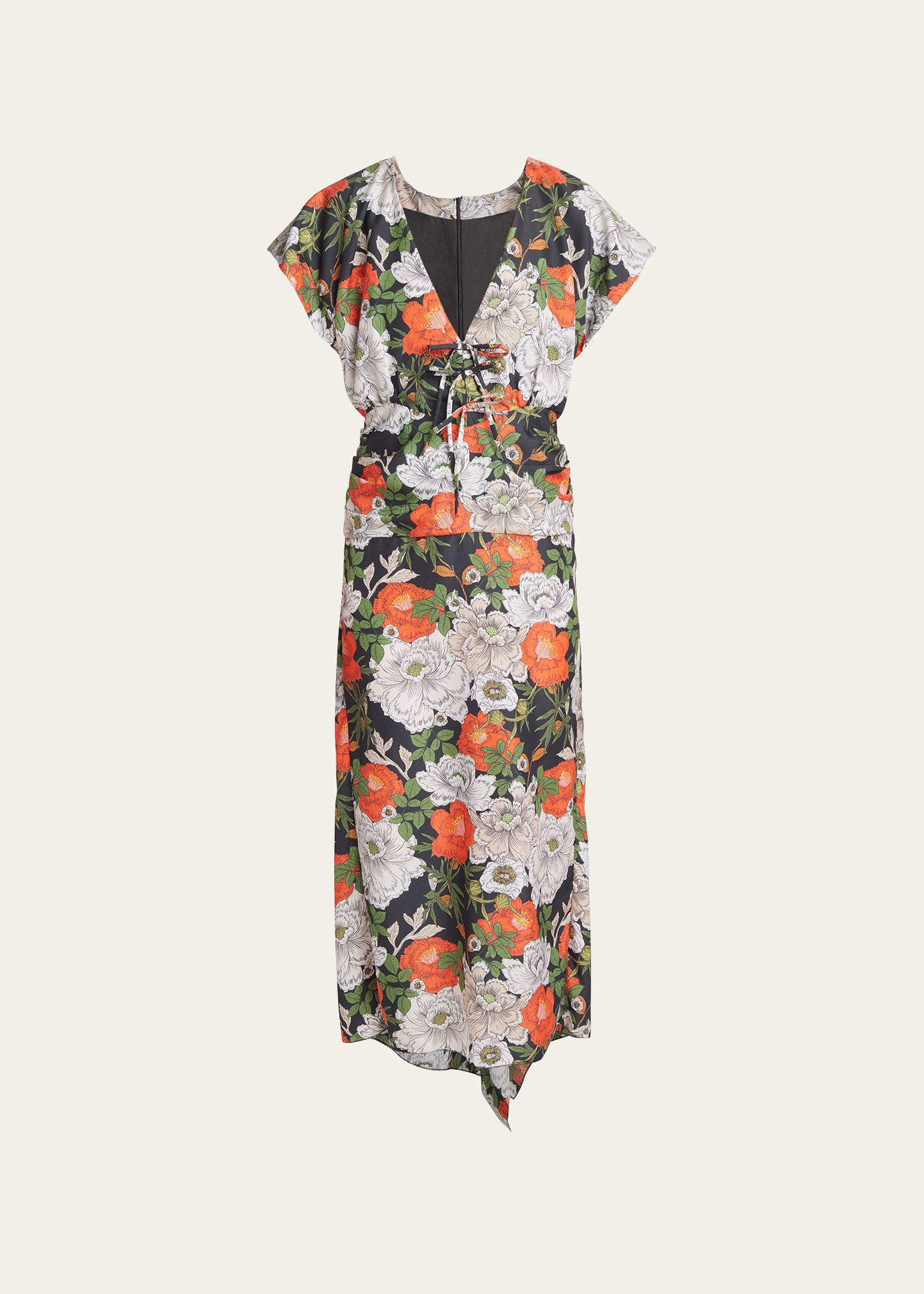 Meryll Rogge Floral-print Summer Midi Dress With Back Drape In Floral Silk Nylon