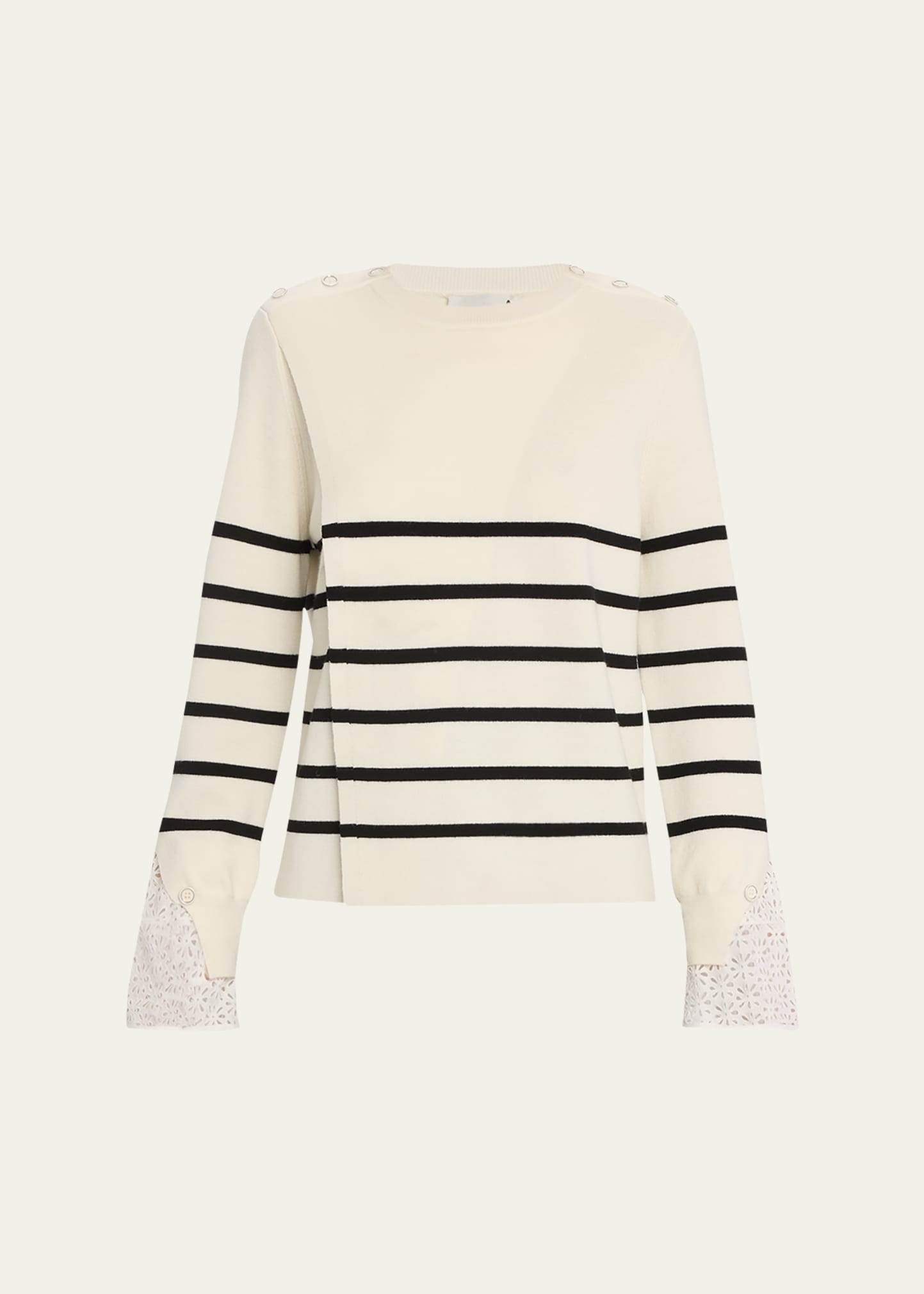 Shop 3.1 Phillip Lim / フィリップ リム Sailor Stripe Lace Cuff Sweater In Ivory-blk