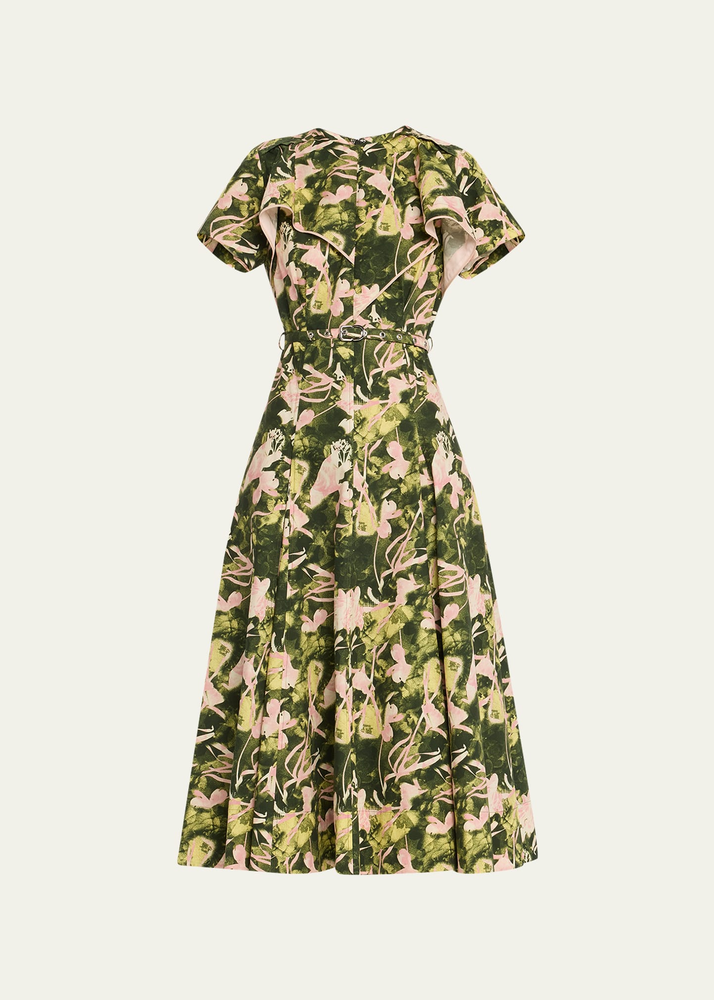 3.1 Phillip Lim Floating Iris Dress With Cascading Drape In Olive Floating Ir