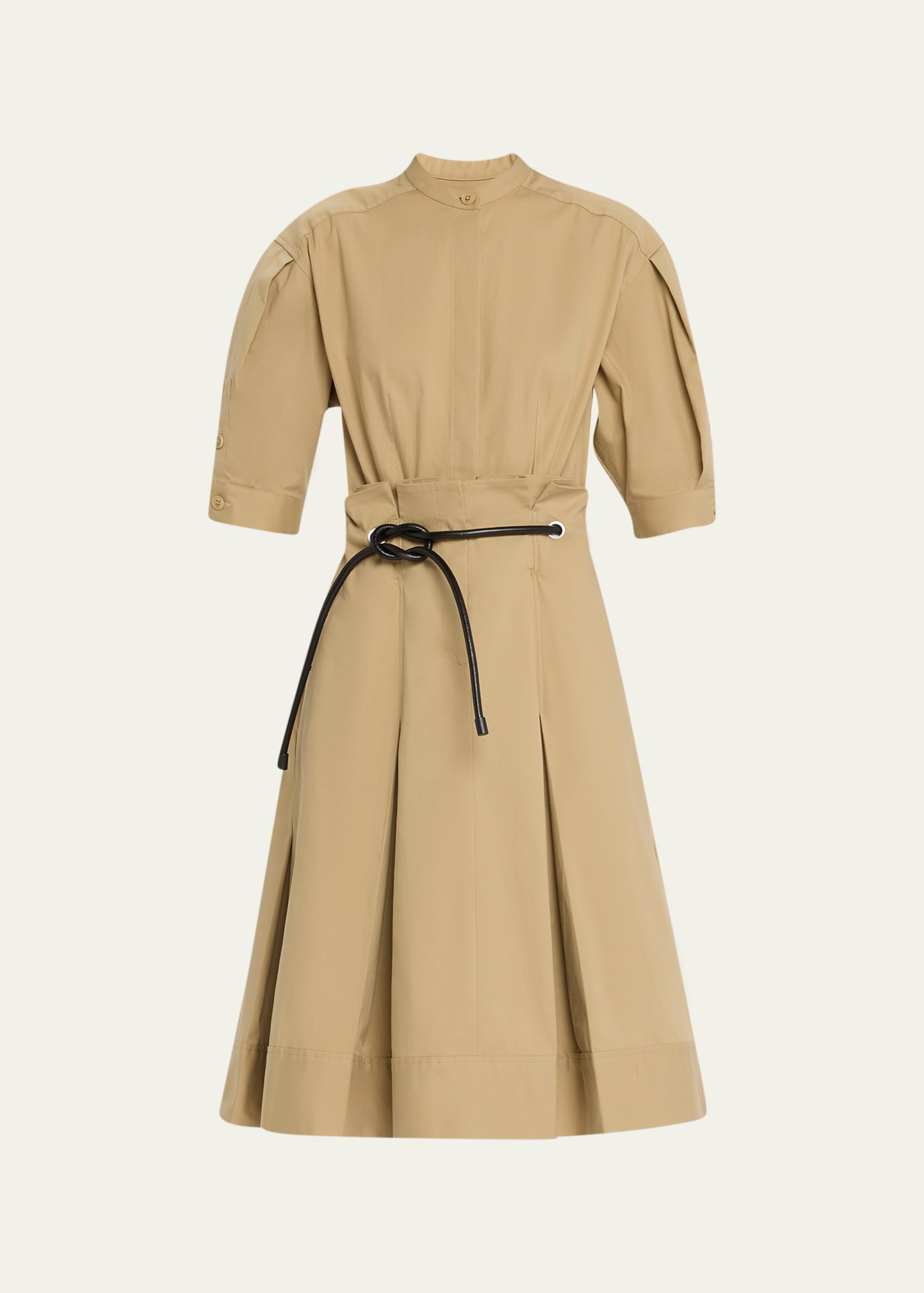 3.1 Phillip Lim Belted Origami Short-sleeve Midi Shirtdress In Khaki