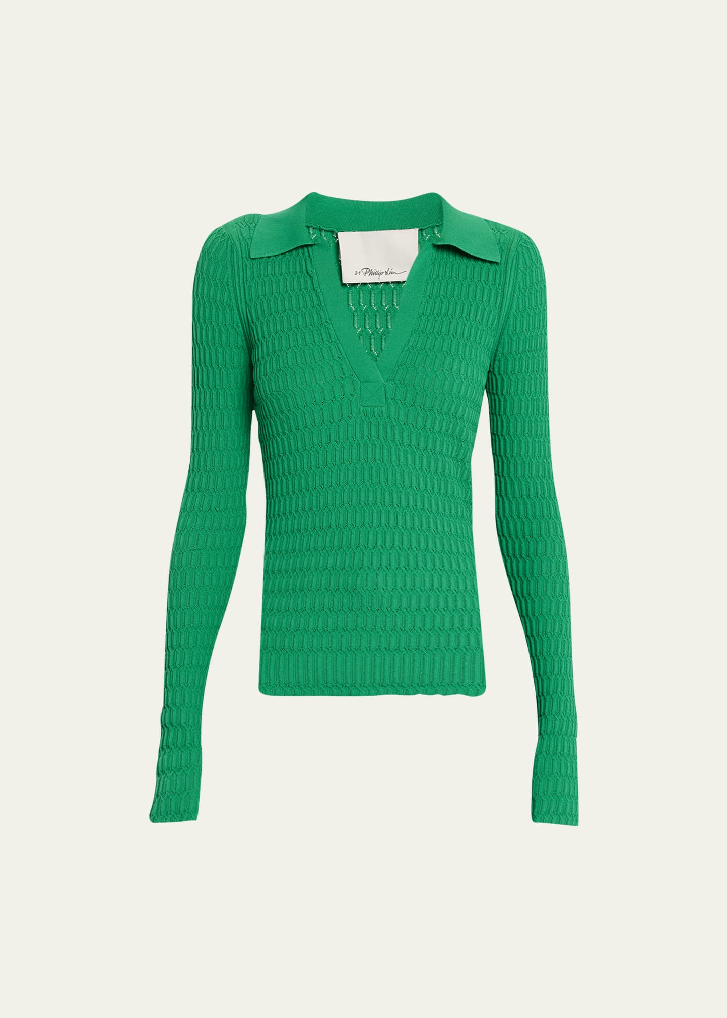 Shop 3.1 Phillip Lim / フィリップ リム Honeycomb Stitch Long-sleeve Polo Top In Grass