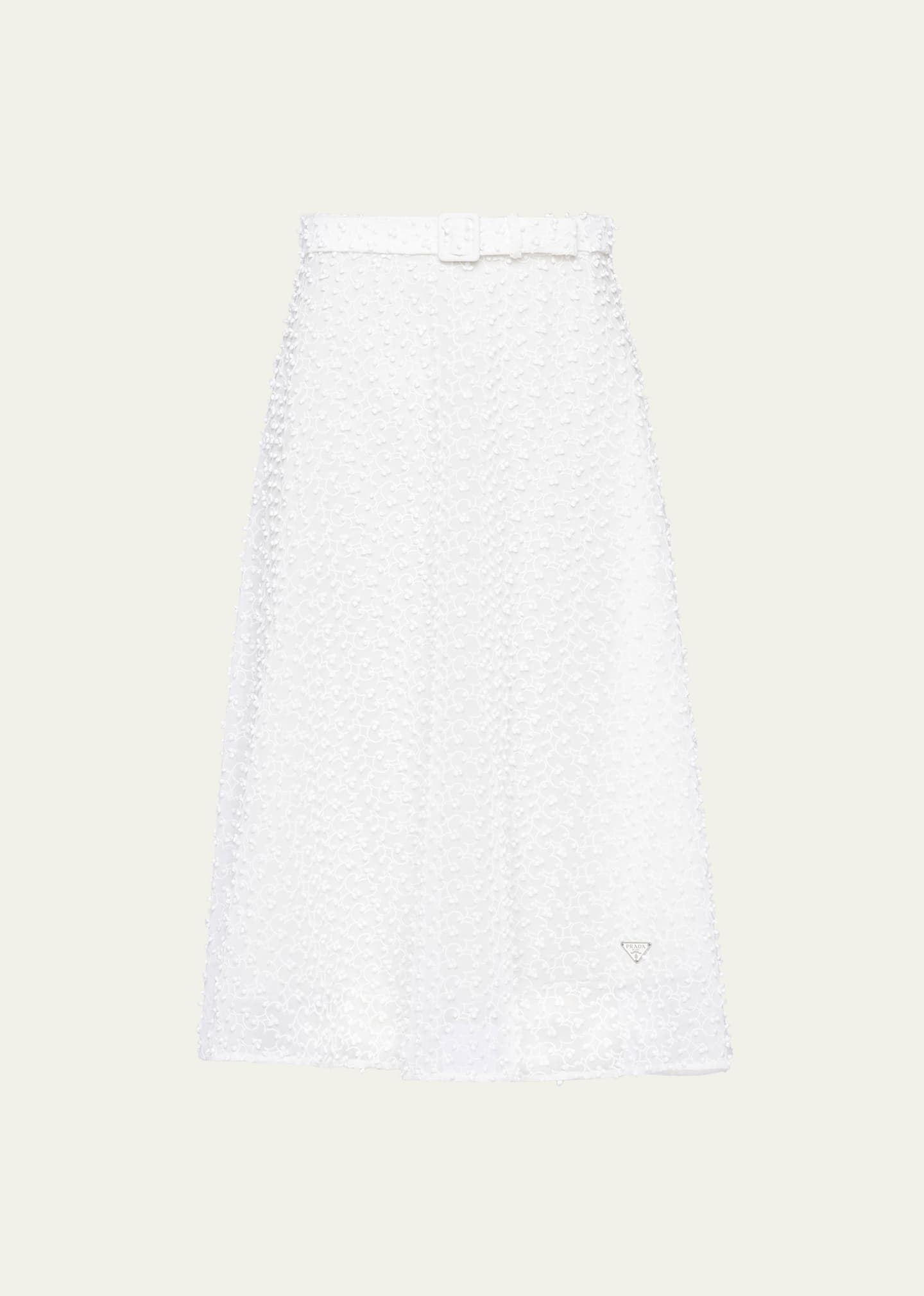 Prada Superpose Belted Midi Skirt In F0009 Bianco