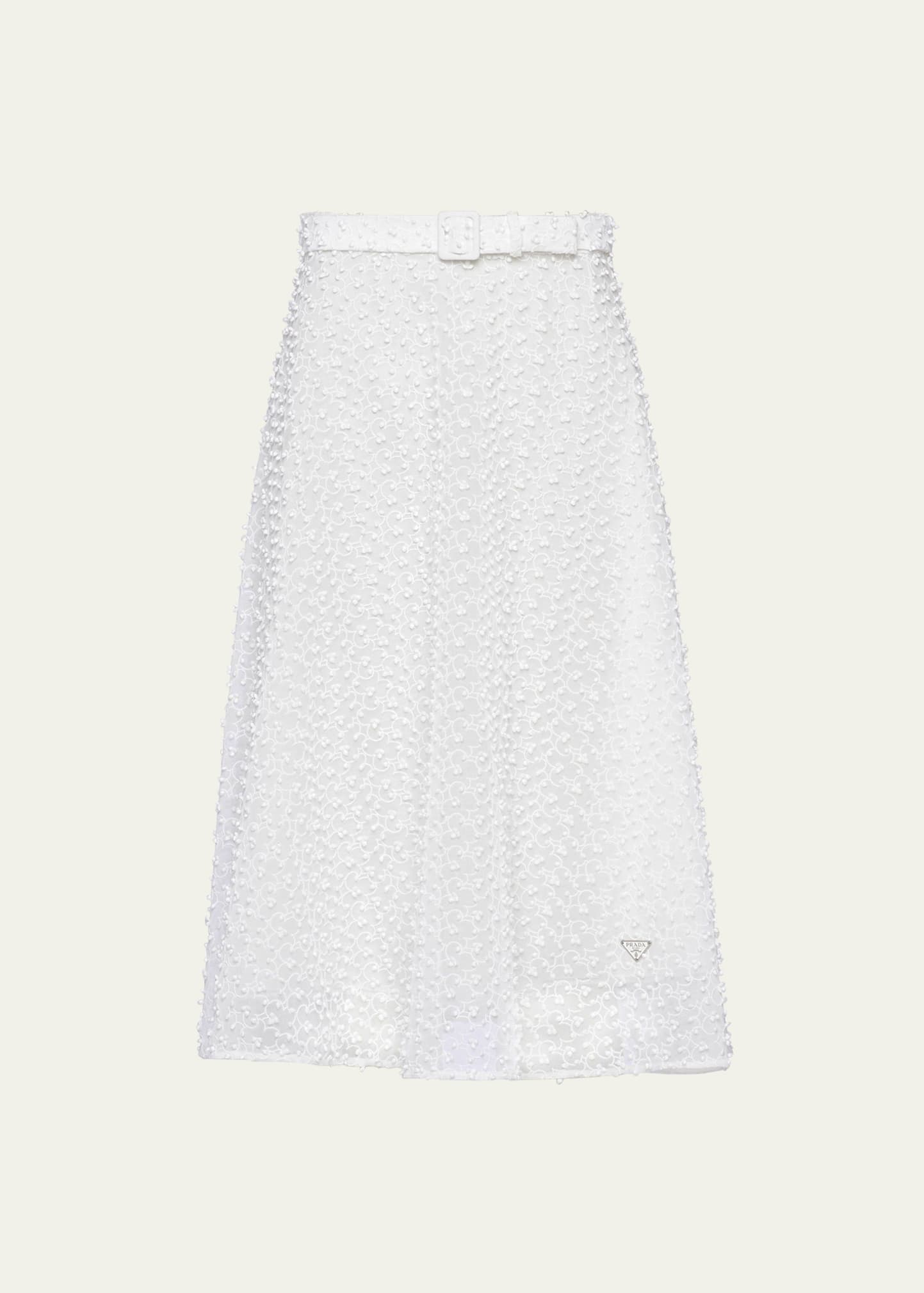 Prada Superpose Belted Midi Skirt In F0009 Bianco