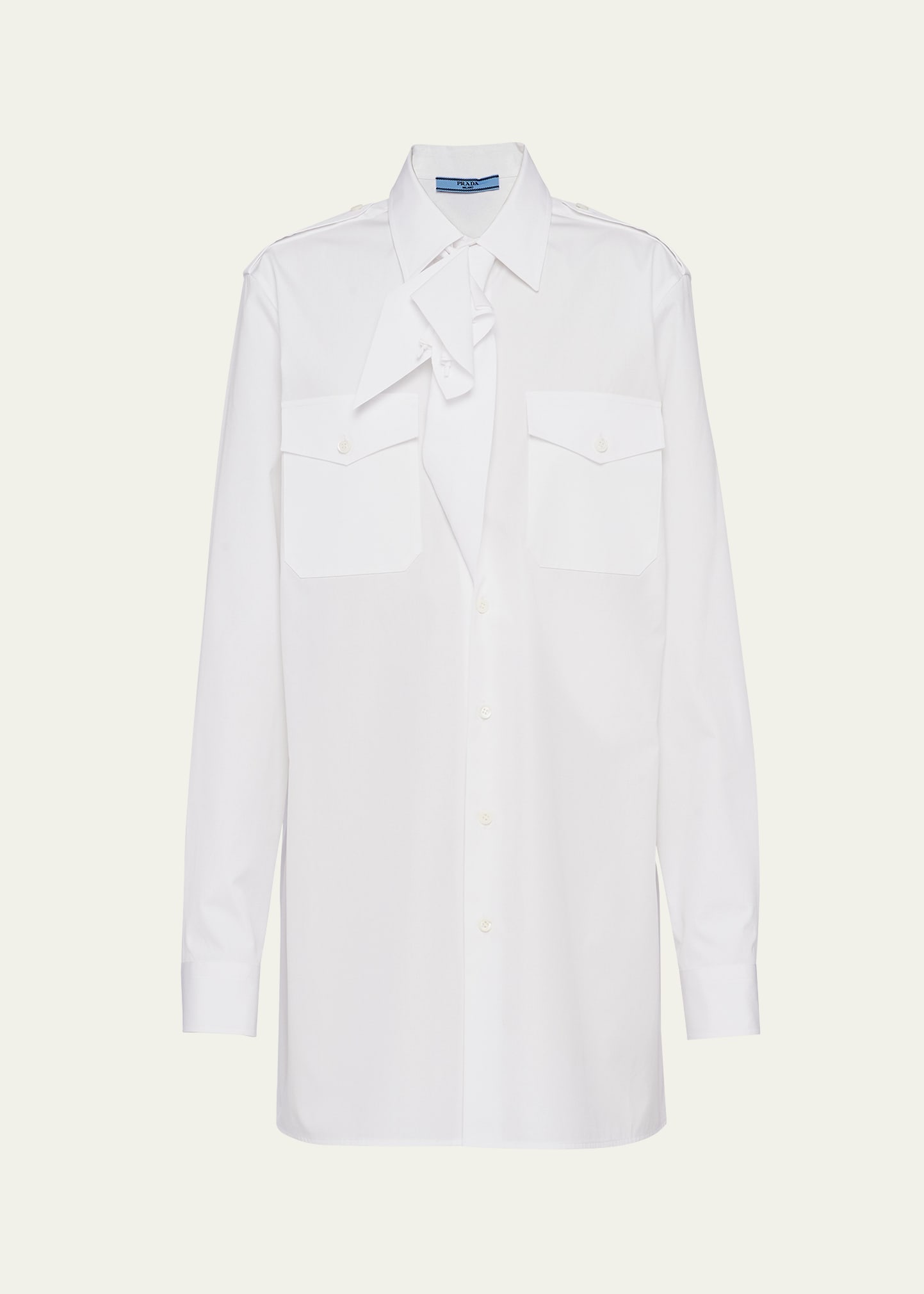 Shop Prada Poplin Scarf-neck Overshirt In F0009 Bianco