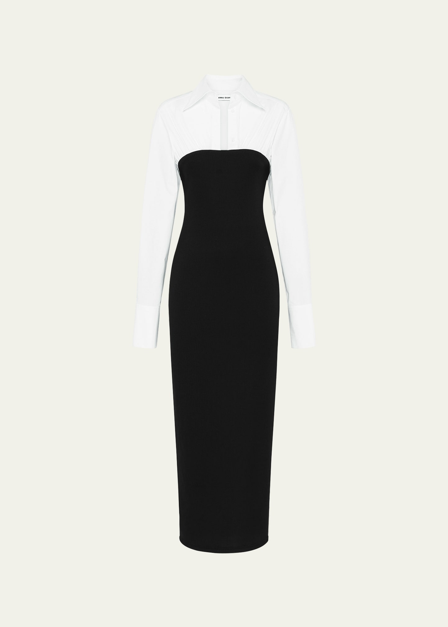 Shop Anna Quan Austen Long-sleeve Fitted Maxi Dress In Swan