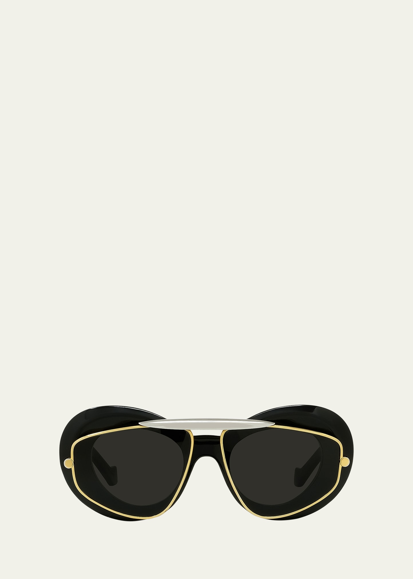 Loewe Double Frame Mixed-media Aviator Sunglasses In Black/gray Solid