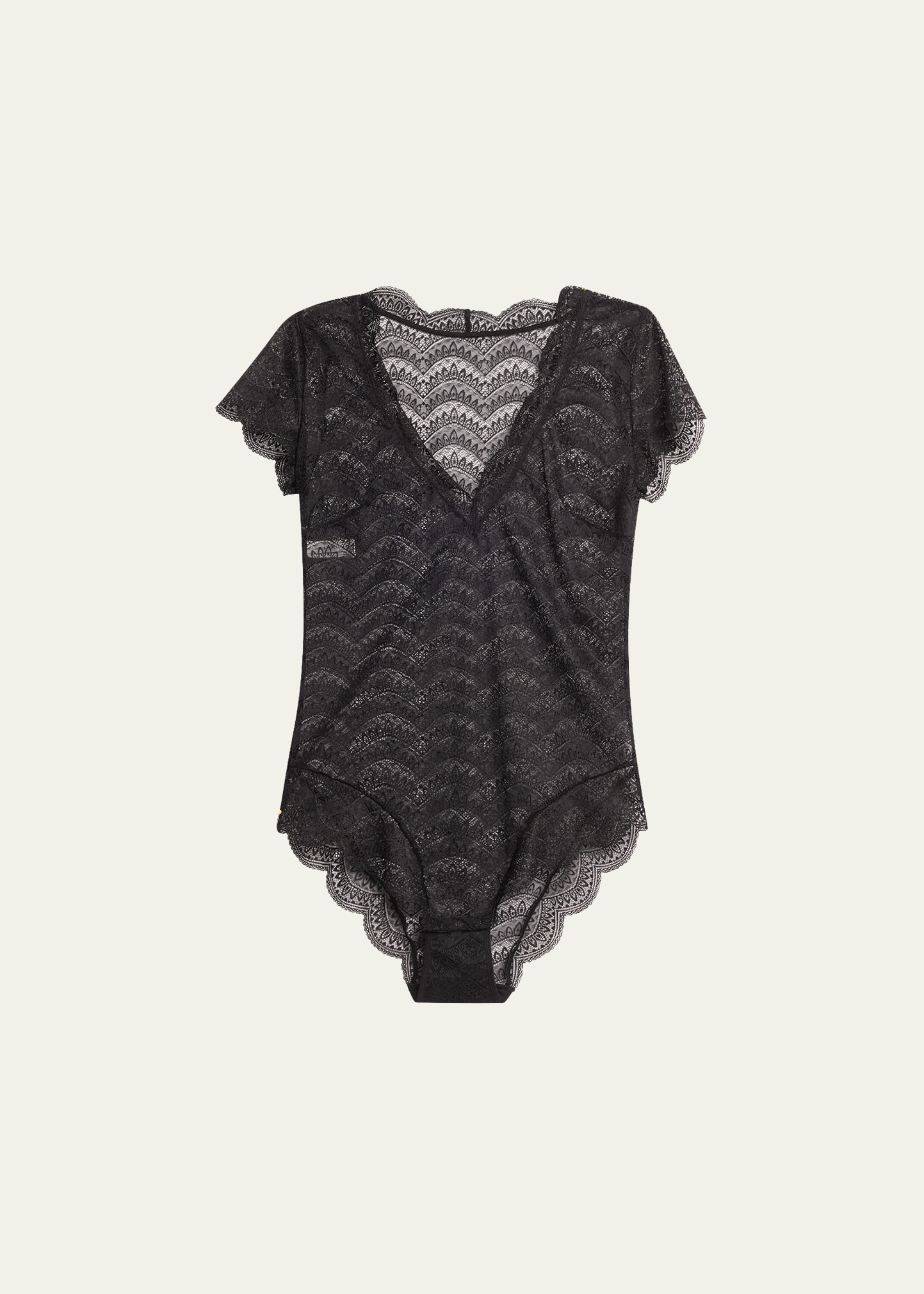 SIMONE PERELE KARMA SHORT-SLEEVE SCALLOPED LACE BODYSUIT 
