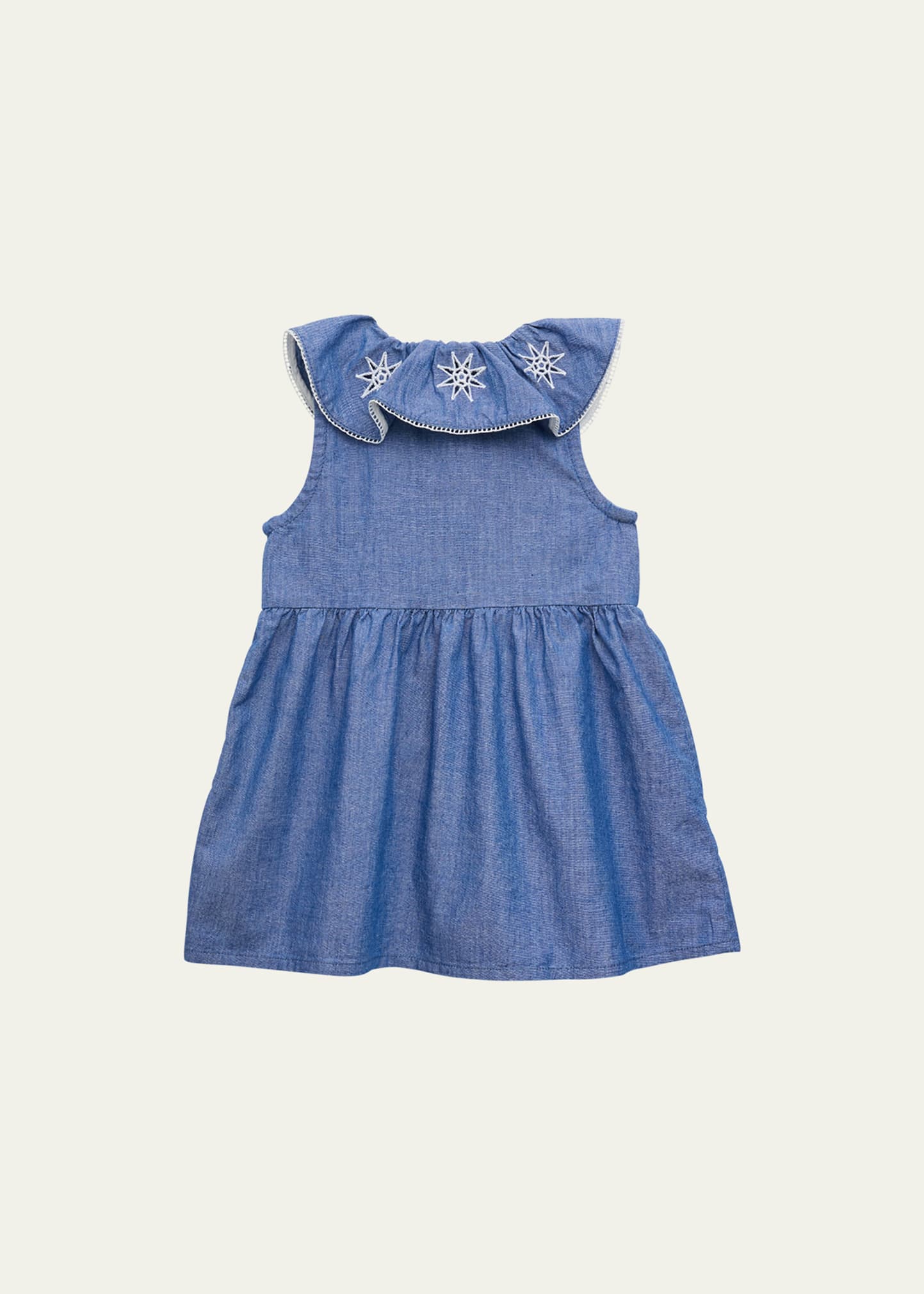 Chloé Kids' Girl's Embroidered Chambray Dress In Z77-chambray