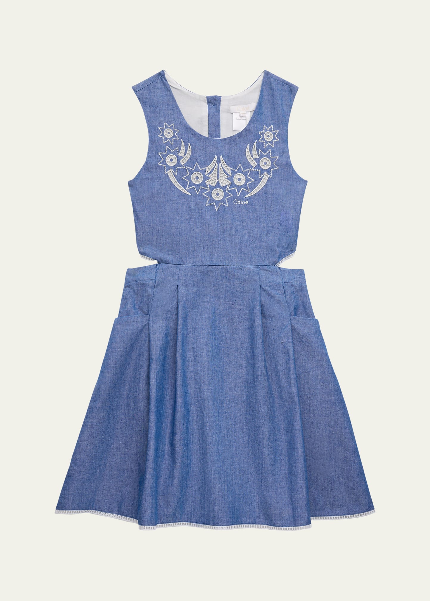 Shop Chloé Girl's Embroidered Cutout Chambray Dress