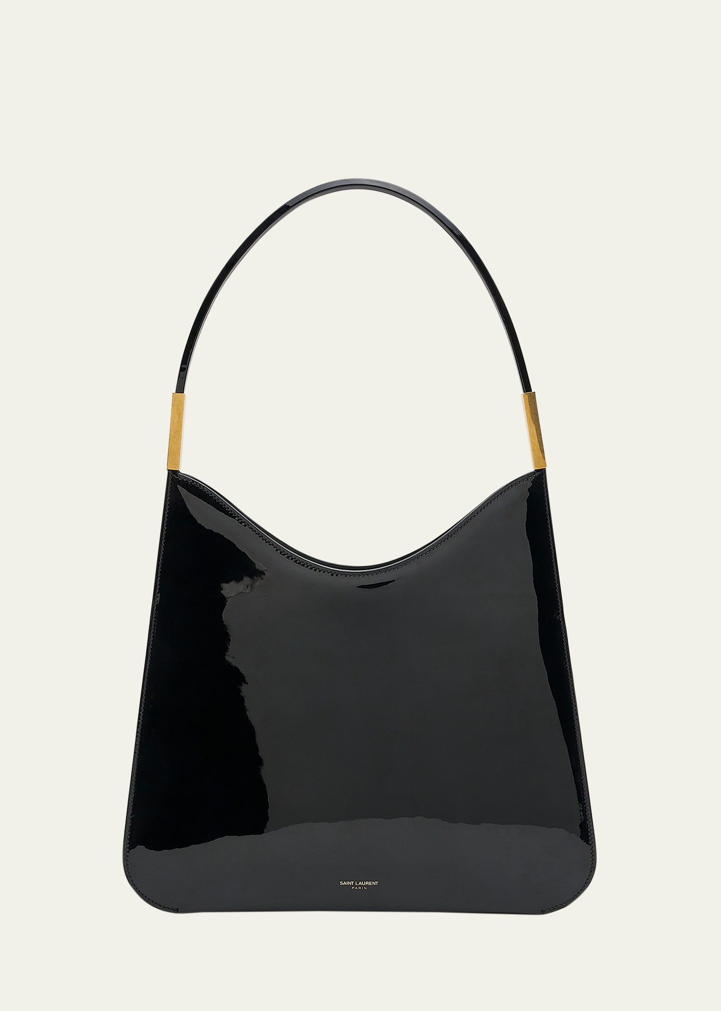 Shop Saint Laurent Sadie Ysl Patent Leather Hobo Bag In 1000 Noir