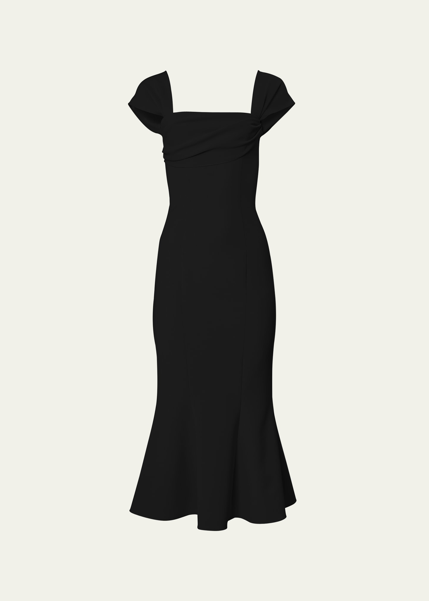 Carolina Herrera Square Neck Trumpet Midi Dress With Cap Sleeves In Black