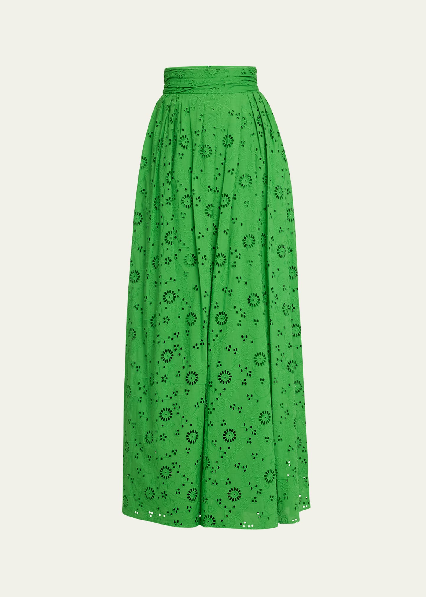Shop Carolina Herrera Broderie Anglaise Ball Skirt With Waist Tie In Grasshopper