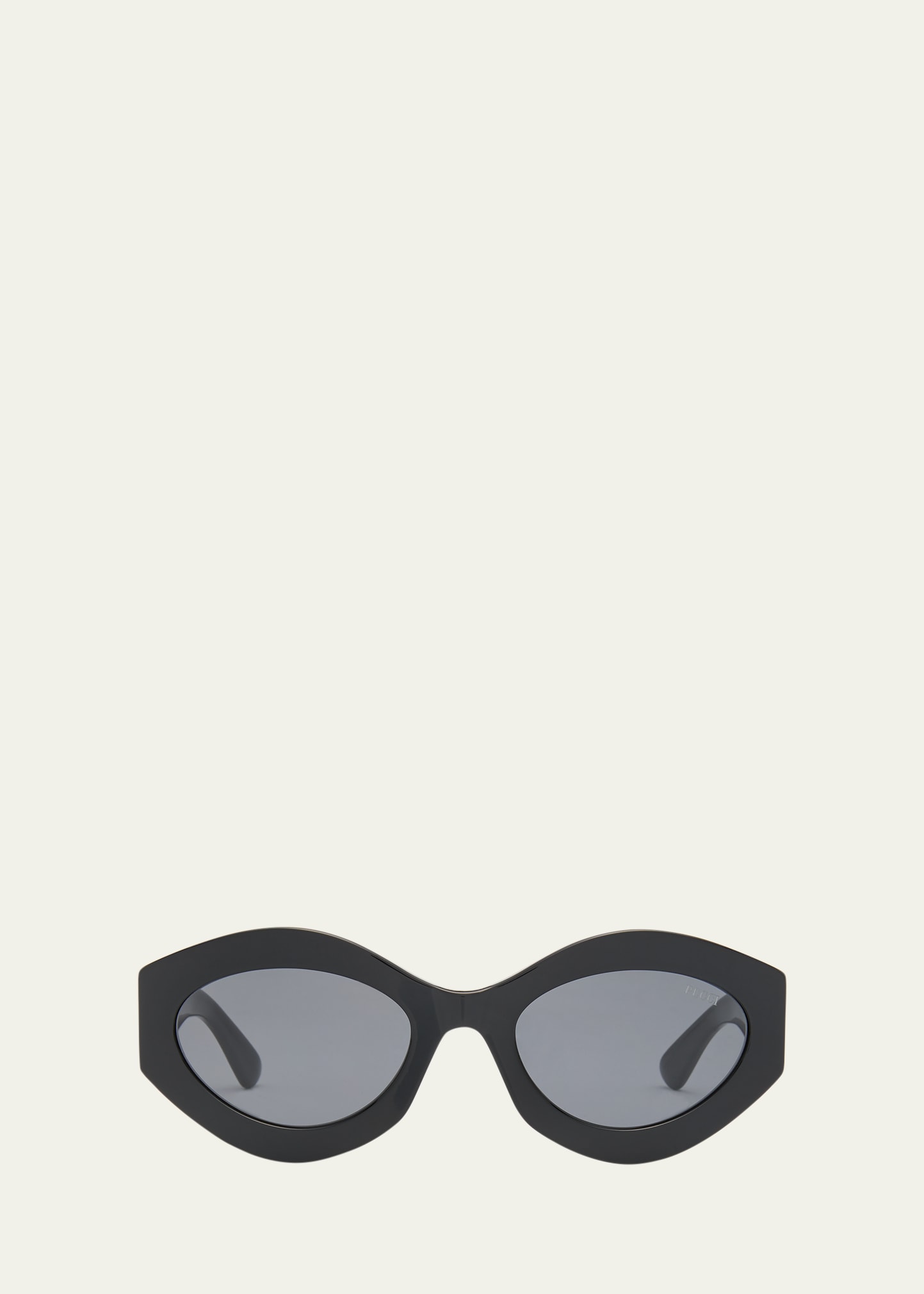 Emilio Pucci Logo Acetate & Metal Oval Sunglasses In Black