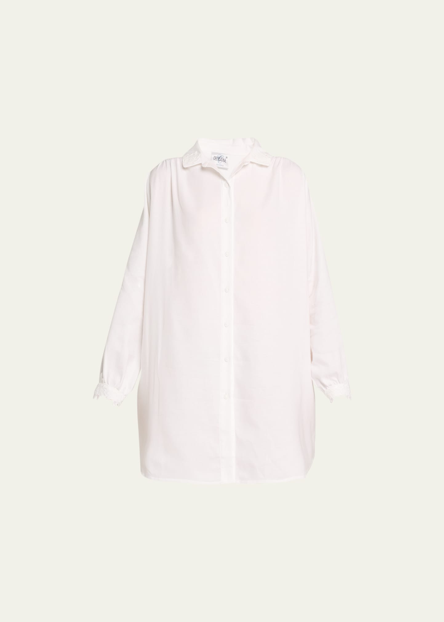 Celestine Marleen Lace-trim Cotton Flannel Nightshirt In White