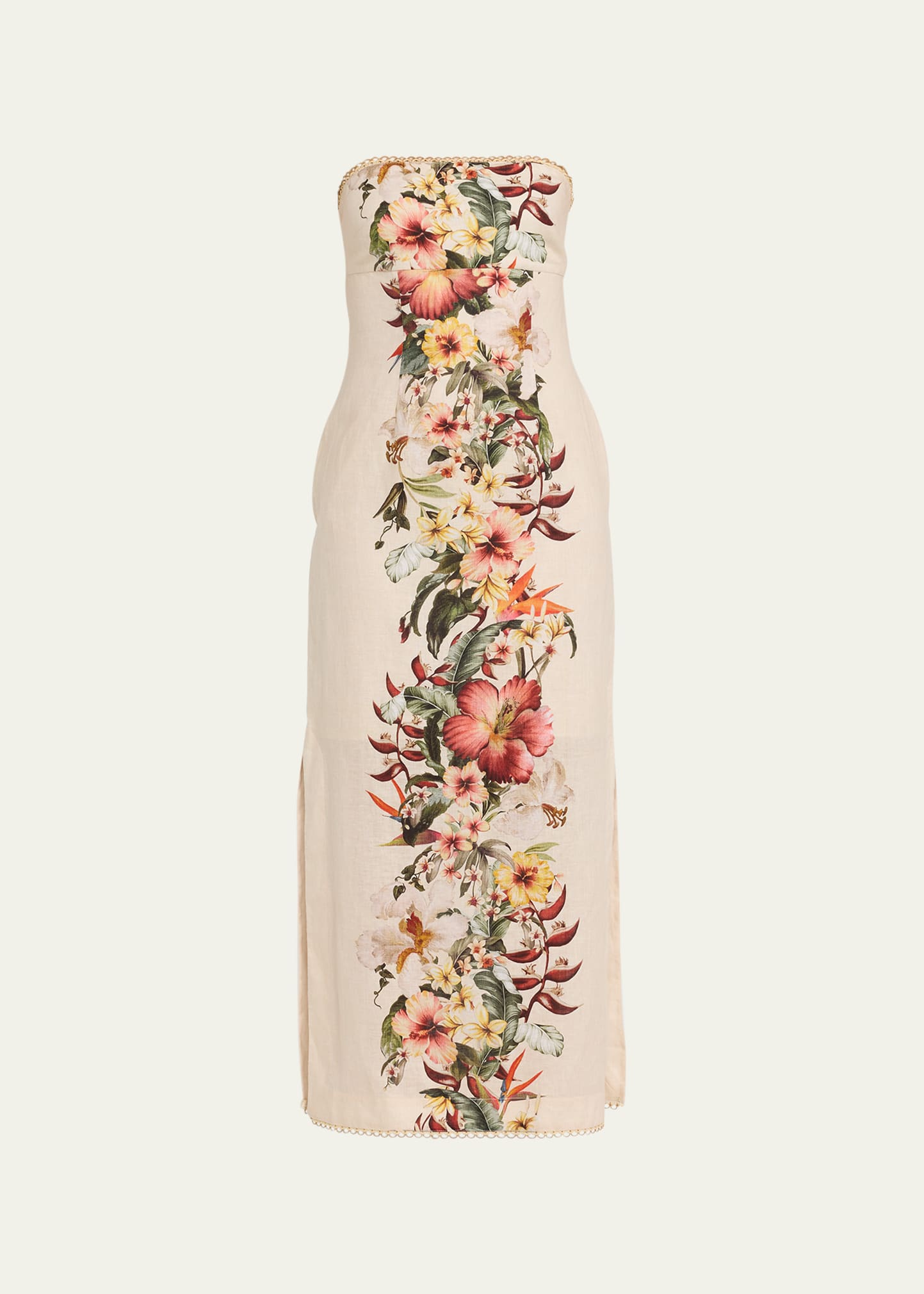 Shop Zimmermann Lexi Floral Strapless Column Dress In Ivory Palm