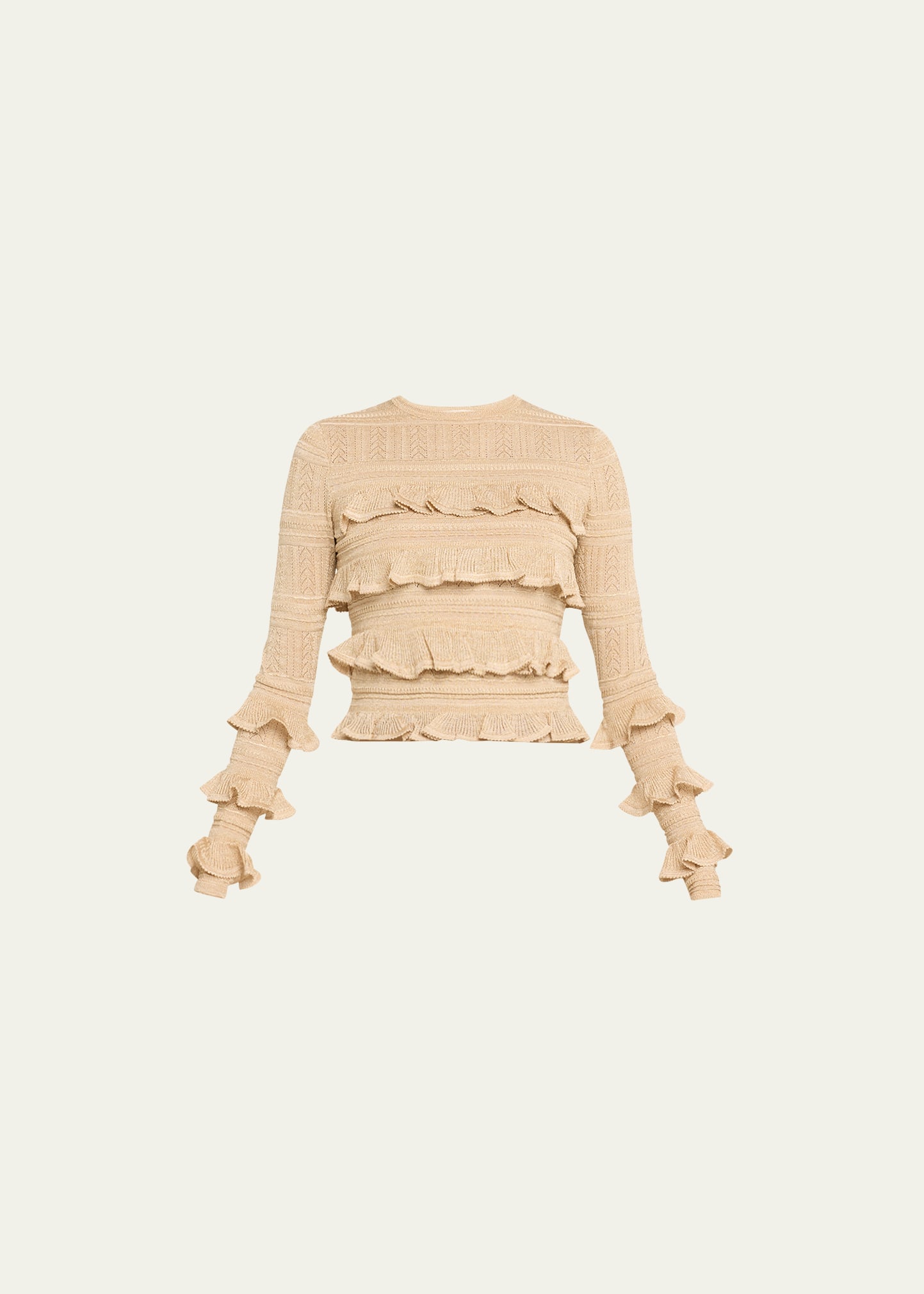 Zimmermann Matchmaker Ruffle Metallic Pointelle Sweater In Gold Lurex