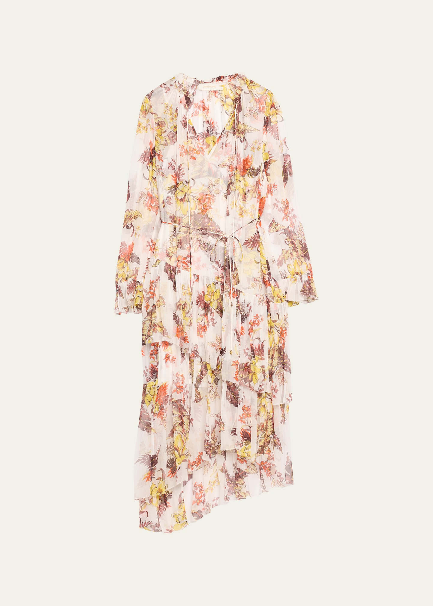 Zimmermann Matchmaker Floral Tiered Dress In Ivory Tropical Fl
