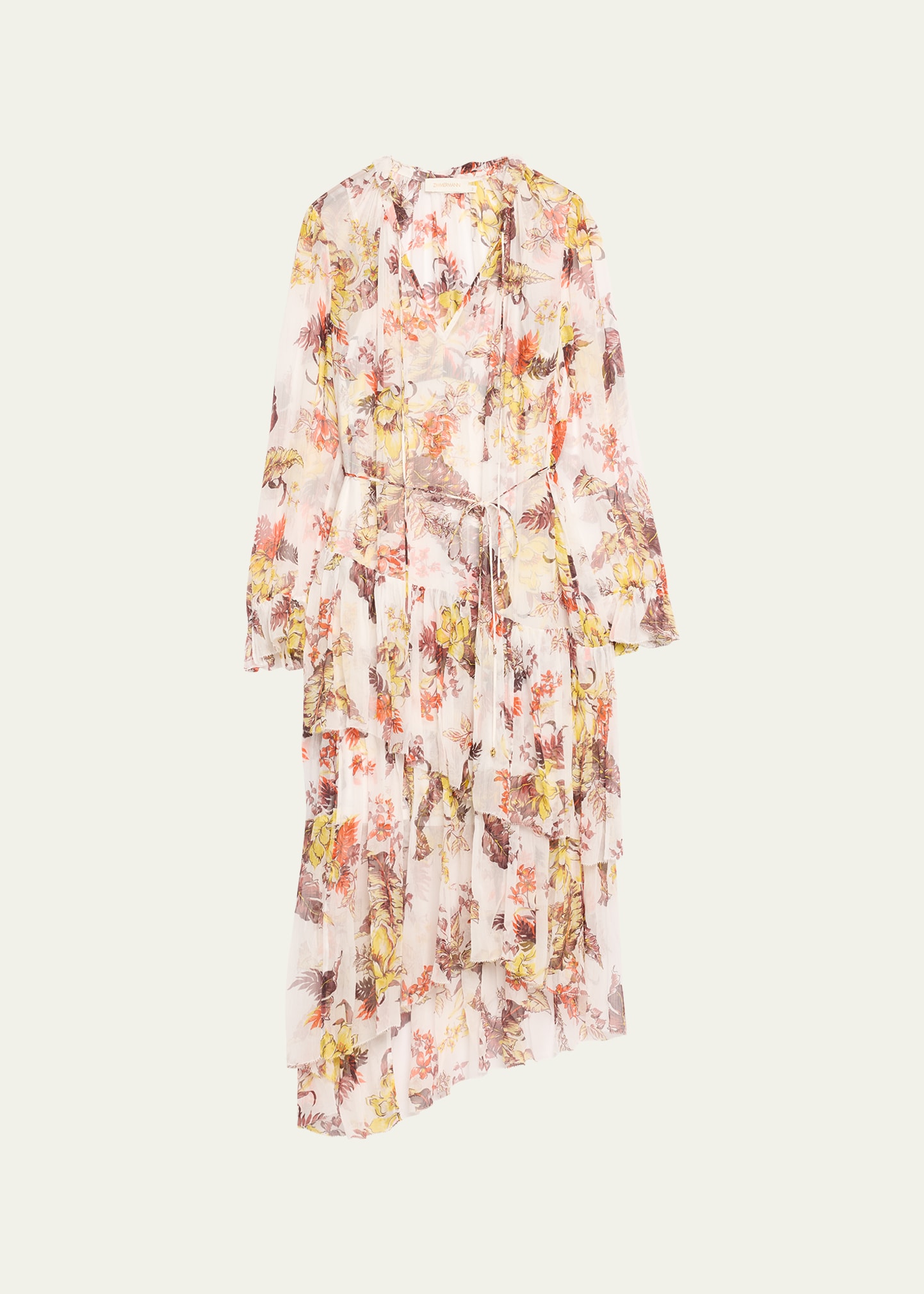 Zimmermann + Net Sustain Matchmaker Asymmetric Floral-print Chiffon Midi Dress In Ivory Tropical Fl